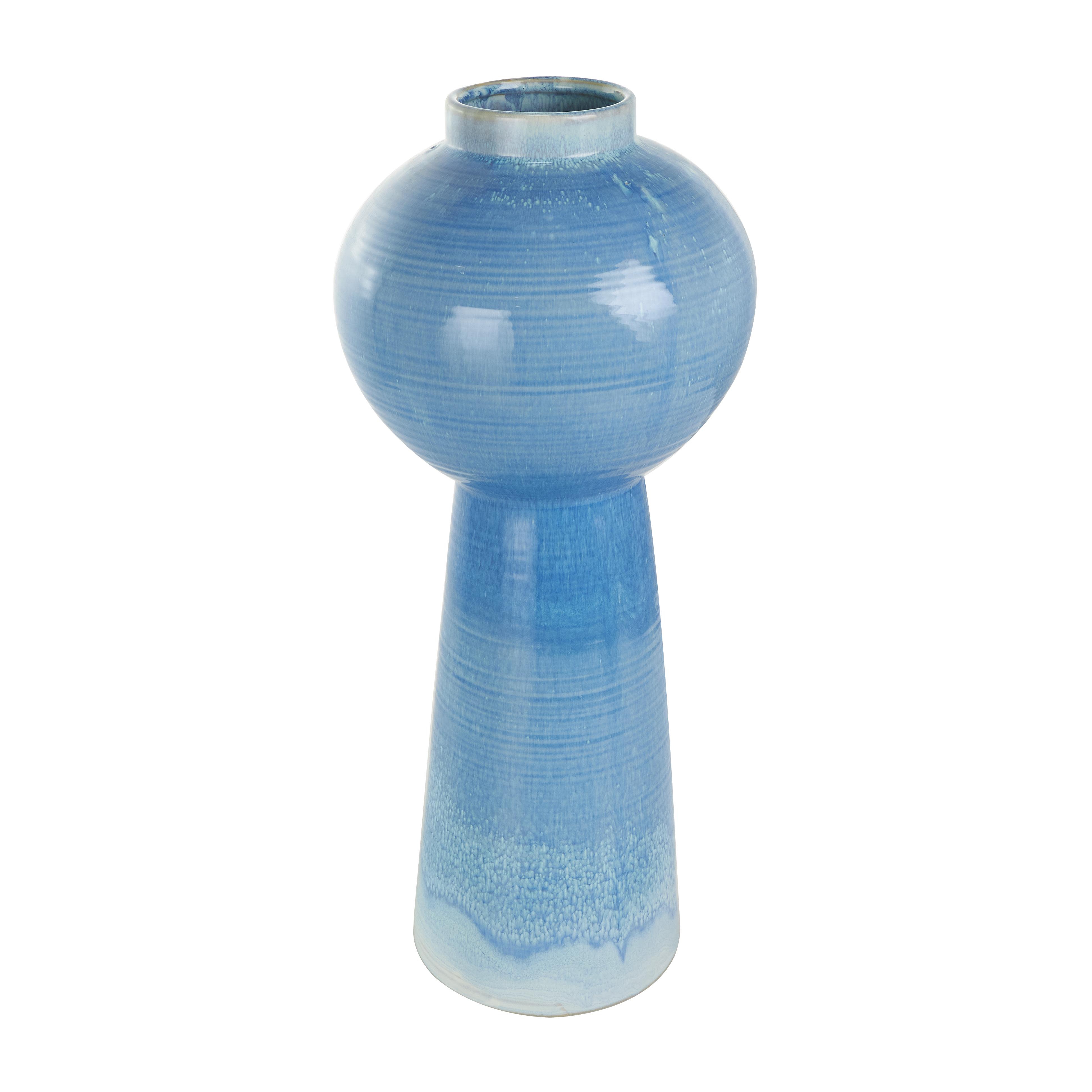 Blue Ceramic  Bubble Inspired Ombre Decorative Vase with Unique Texturing, 9" x 9" x 21"