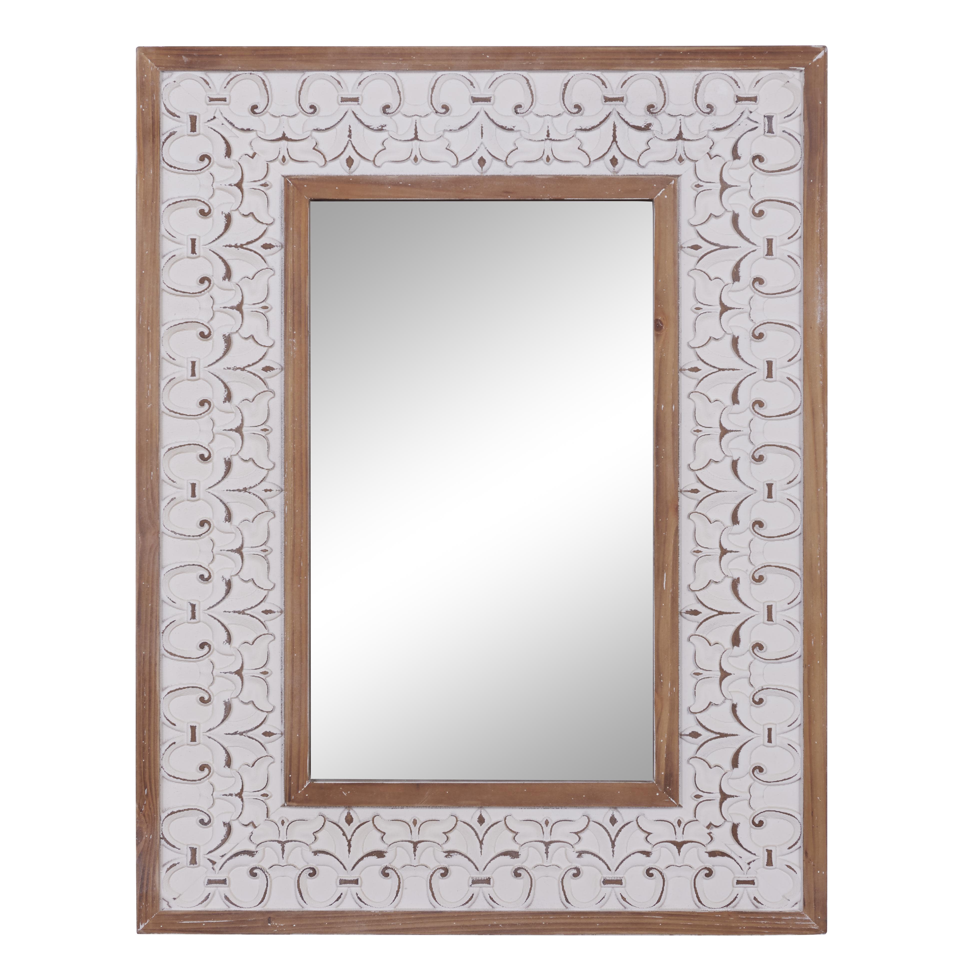 White Wooden  Wall Mirror, 28" x 2" x 36"