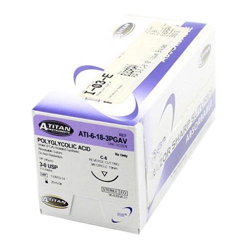 PGA (Polyglycolic Acid) Violet Braided Absorbable Suture, 3-0, C-6, 18" - 12/Box