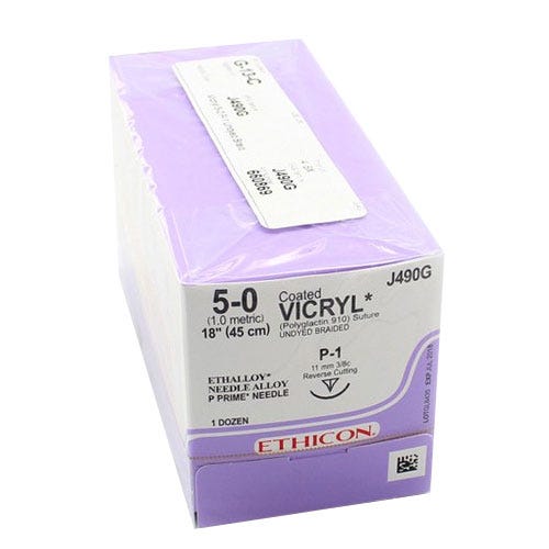 VICRYL® Undyed Braided & Coated Sutures, 5-0, P-1, Precision Point-Reverse Cutting, 18" - 12/Box