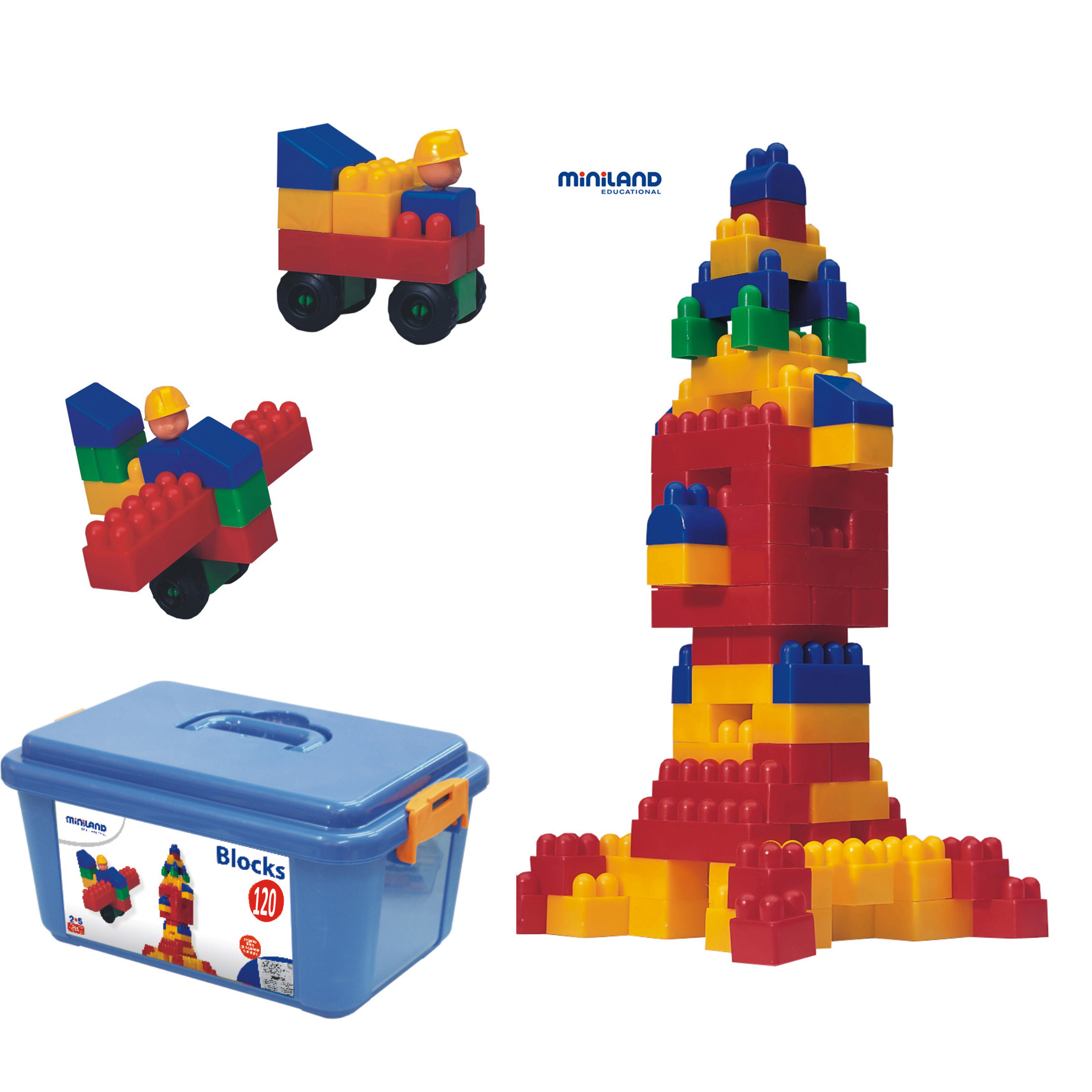 Miniland Educational Plastic Interlocking Blocks, 120 Pieces image number null