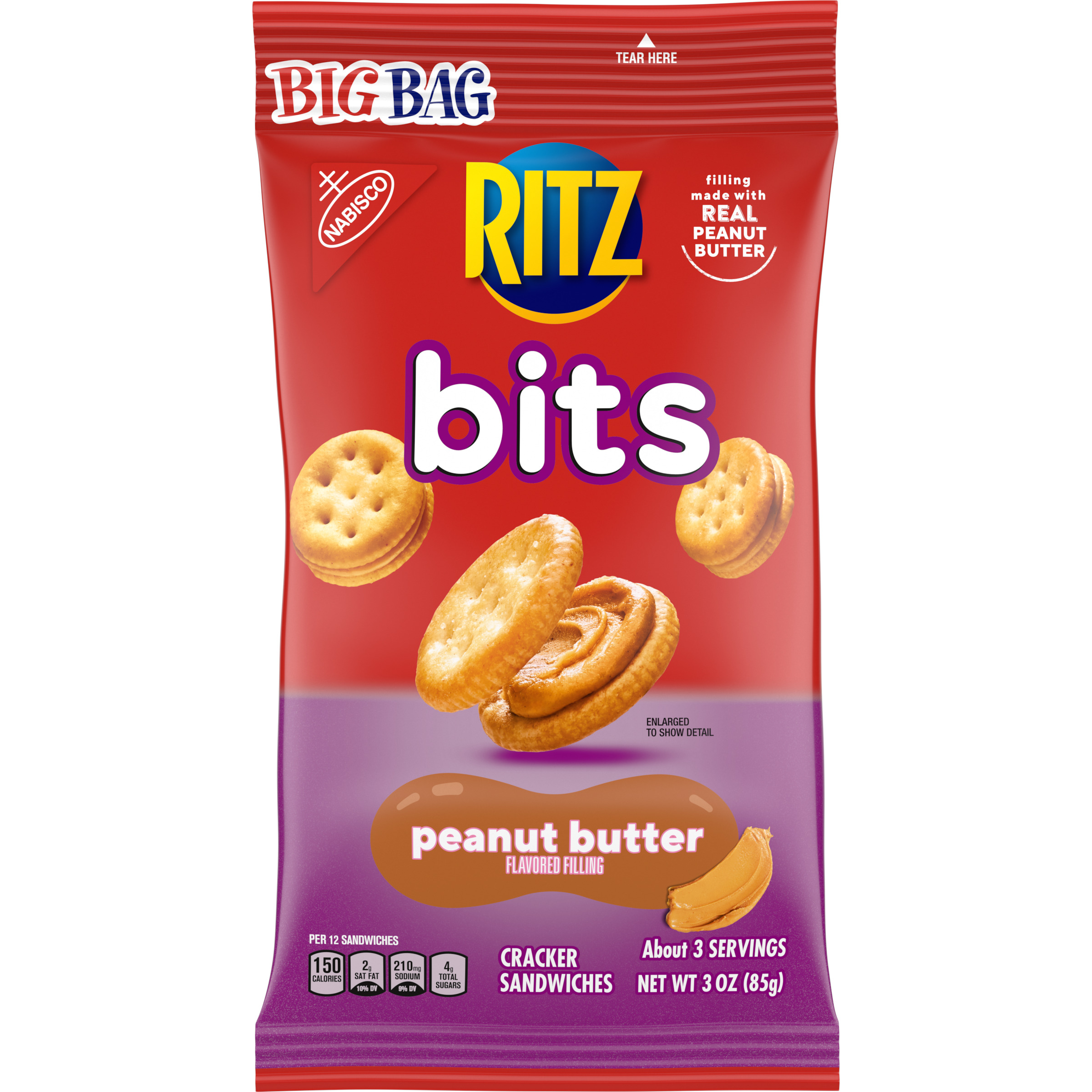 RITZ Bits Peanut Butter Sandwich Crackers, Big Bag, 3 oz-3