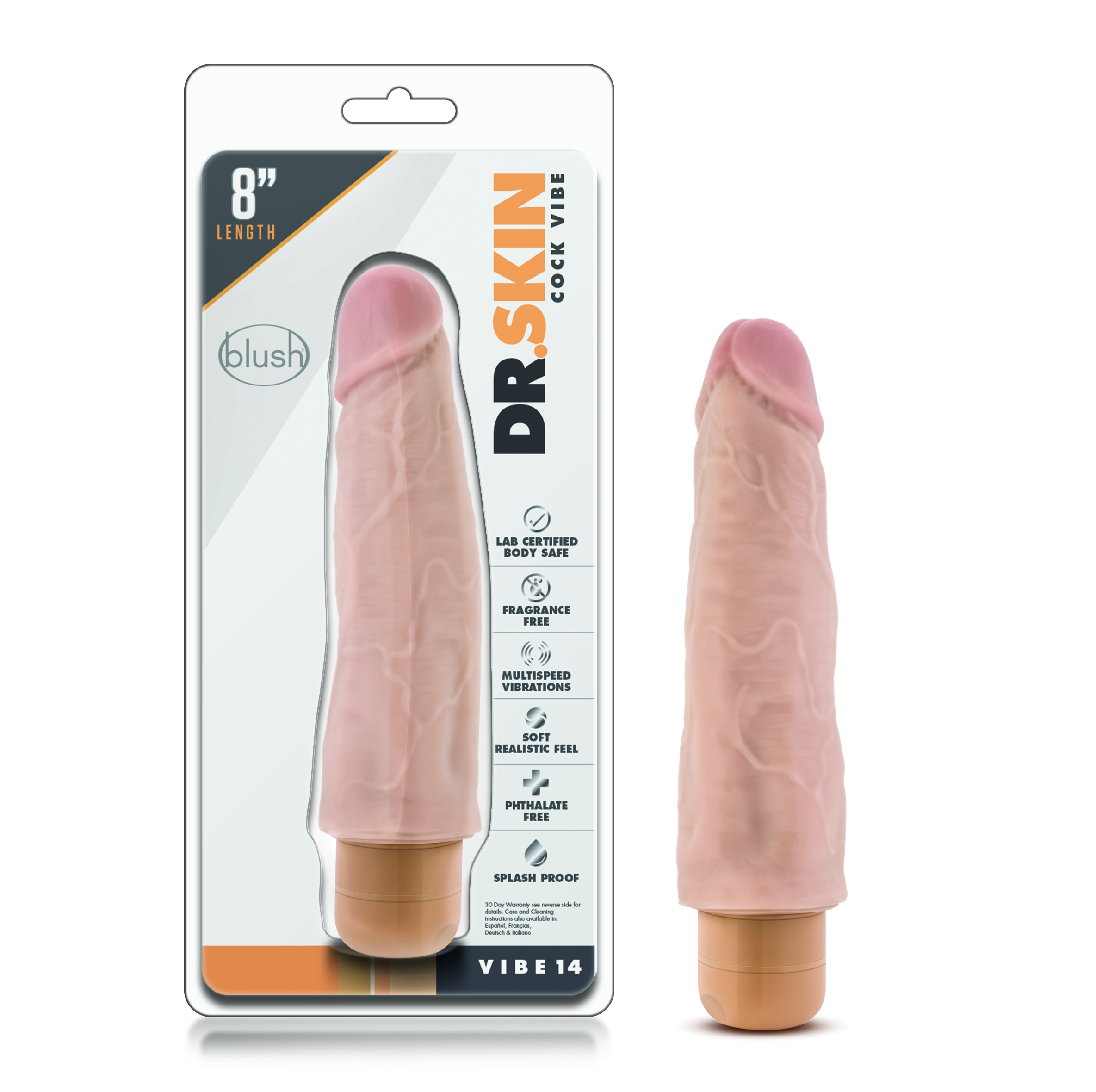 Blush Dr. Skin Cock Vibe 14 Realistic Beige 8-Inch Long Vibrating Dildo