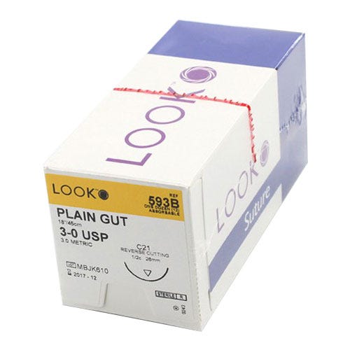 Plain Gut Suture, 3-0, C-21, Reverse Cutting, 18" - 12/Box