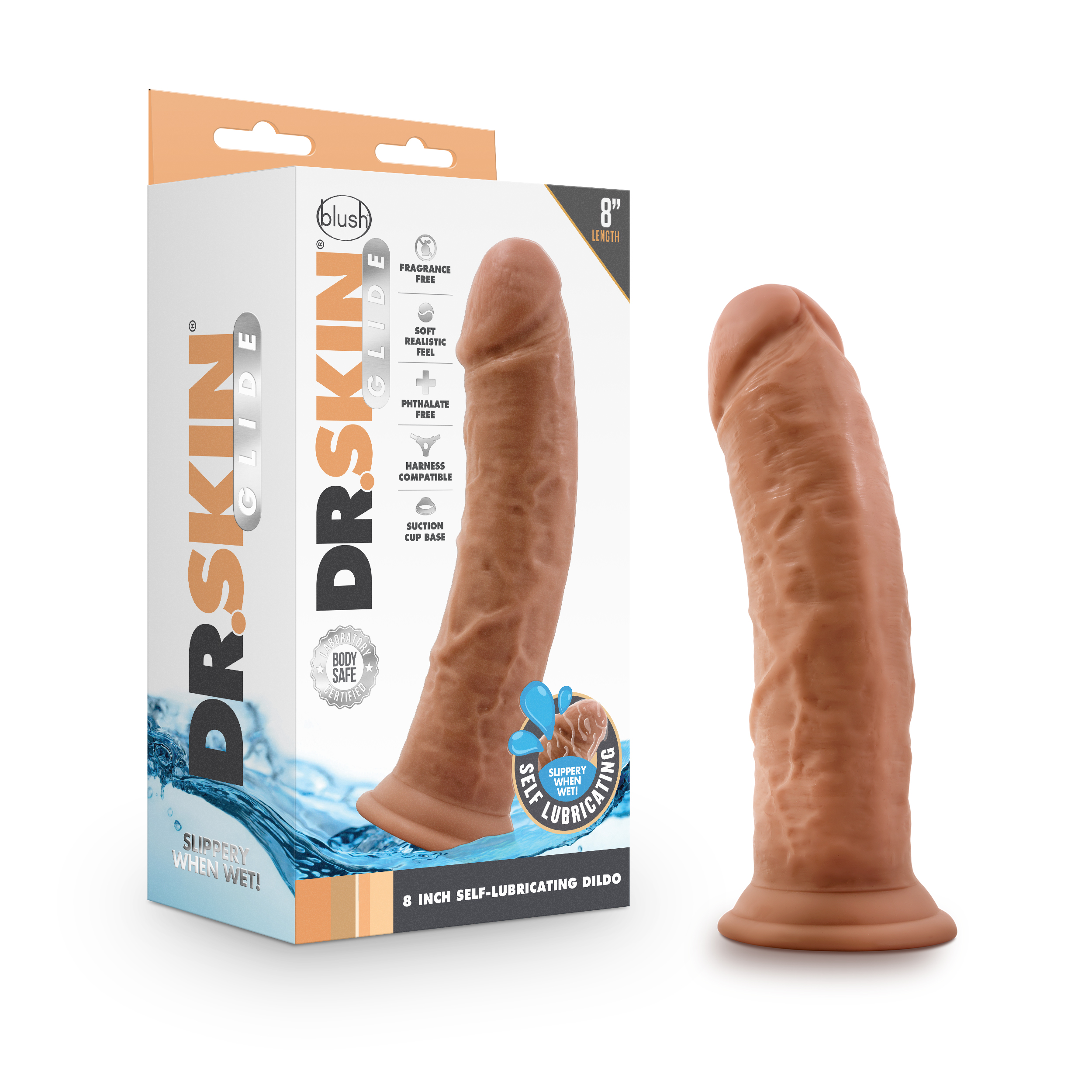 Blush Dr. Skin Glide Realistic Mocha 8-Inch Long Dildo With Suction Cup Base