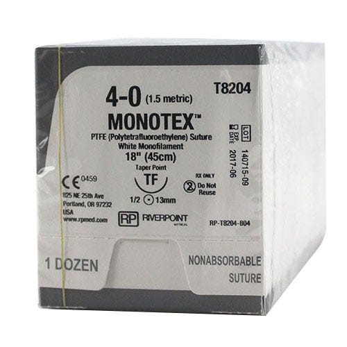 MONOTEX® PTFE (Polytetrafluoroethylene) White Monofilament Non-Absorbable Suture, 4-0, TF, Taper Point, 18" - 12/Box