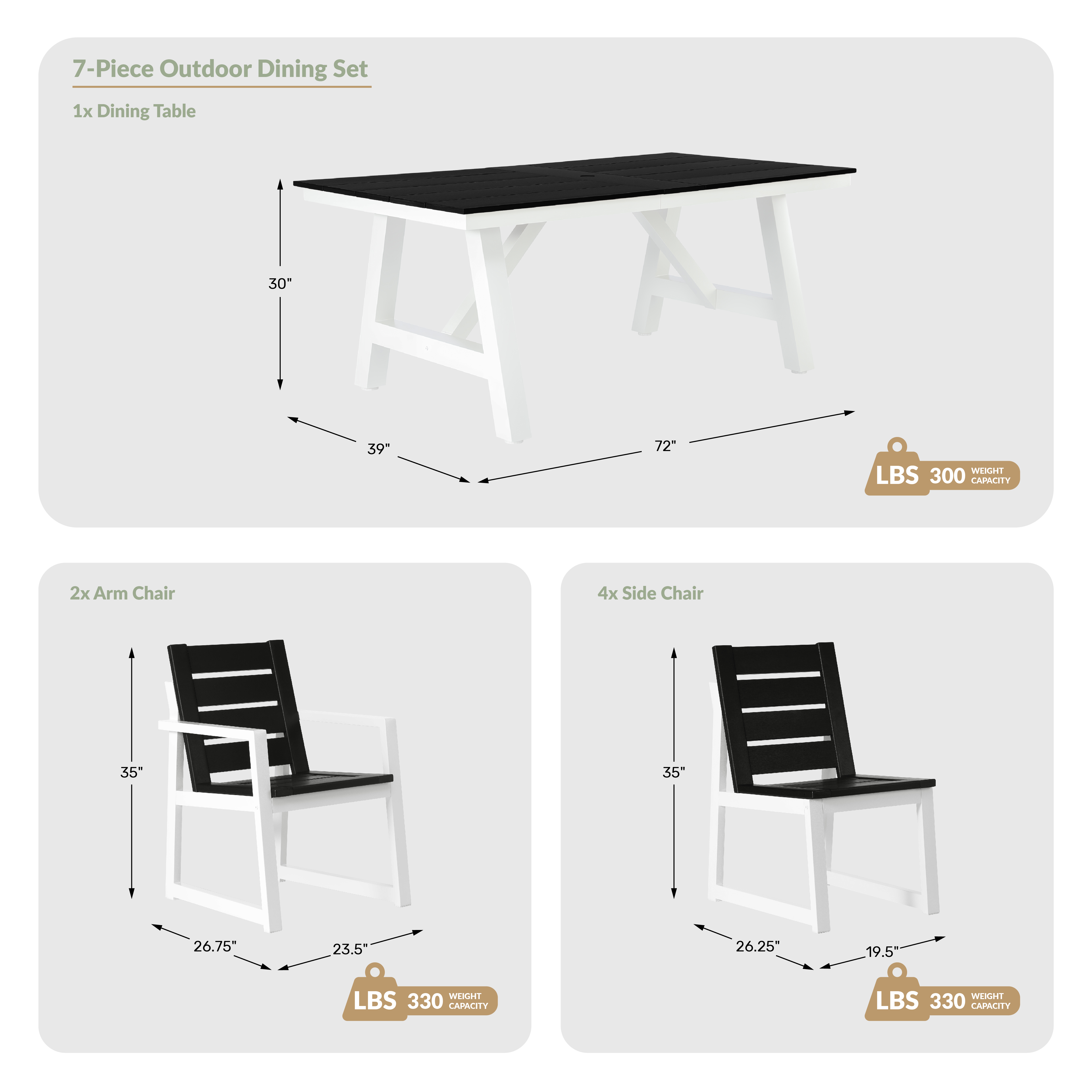 7-Piece HDPE Outdoor Furniture Patio Dining Table With Umbrella Hole and Chairs Set For 6 WWT Spec Image