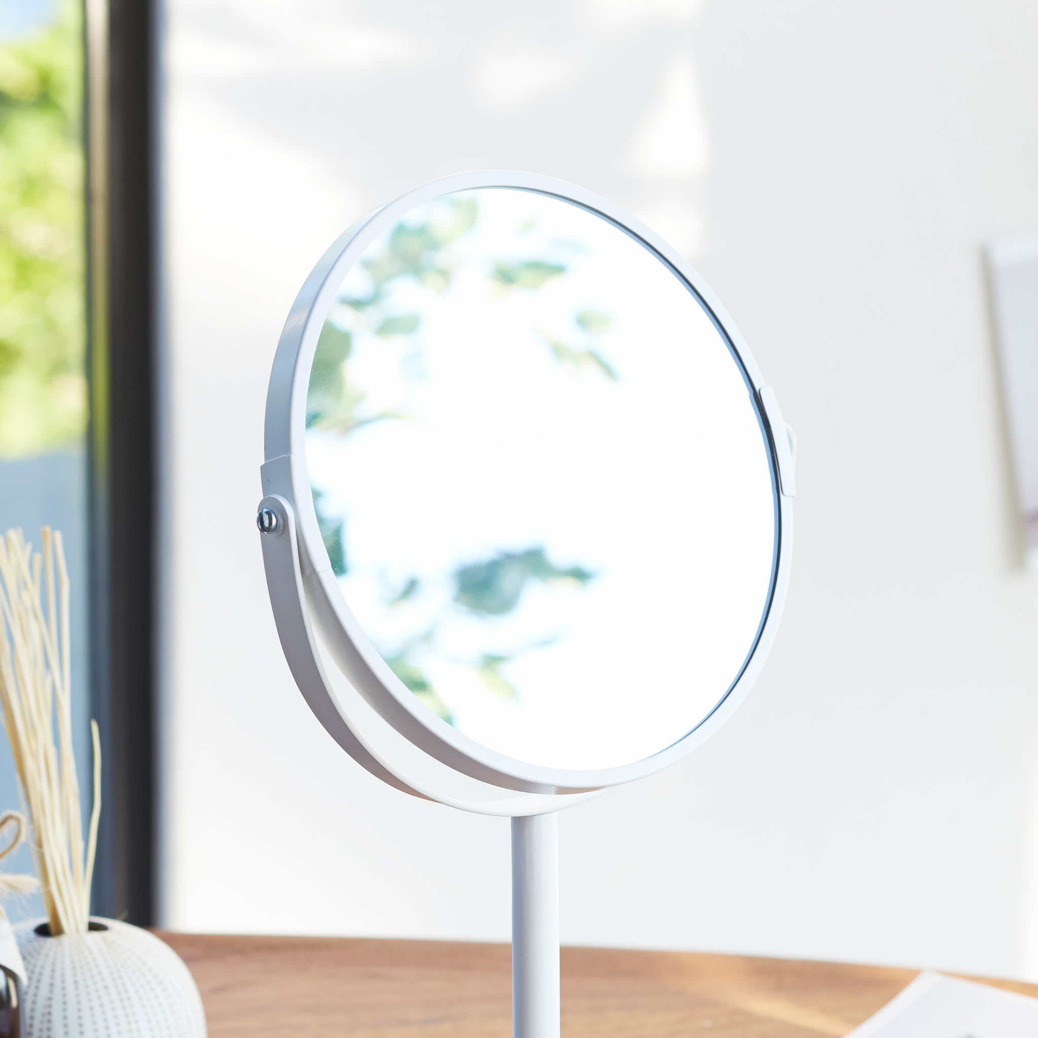 Makeup Mirror with Accessory Tray : Two Magnification Levels