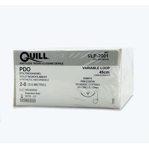 Quill™ PDO Violet Monofilament Sutures, 2-0, 19mm 3/8 Circle -45cm -12/Box