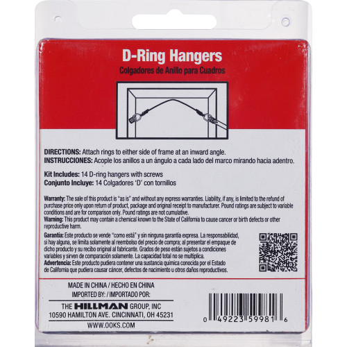 OOK Small DRing Hangers Zinc 28 Pack