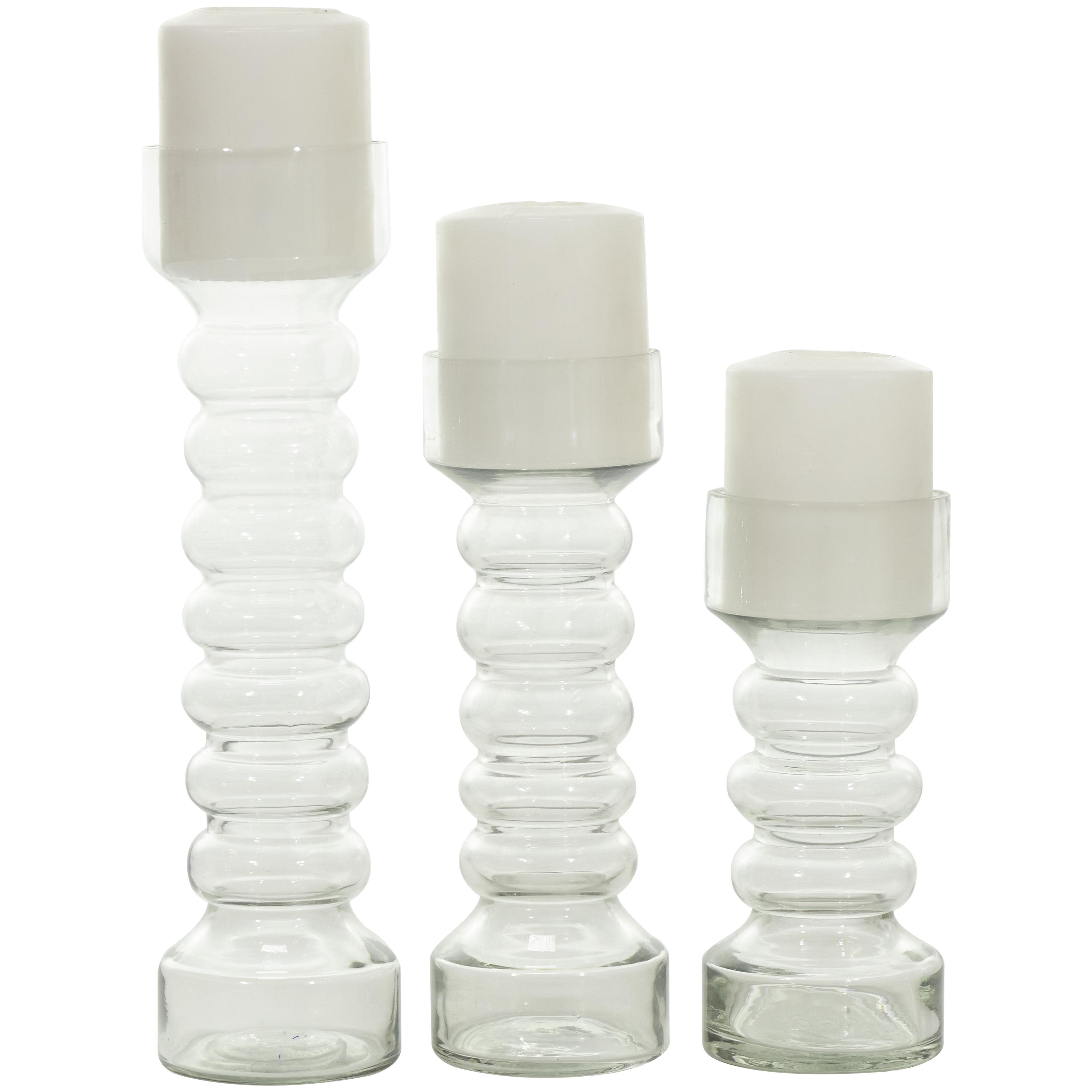 The Novogratz Clear Glass  Bubble Pillar Decorative Candle Holder, Set of 3 13", 11", 8"H