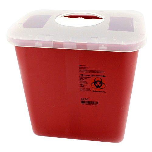 Sharps Container, 2 Gallon, Red w/Rotor Opening Lid