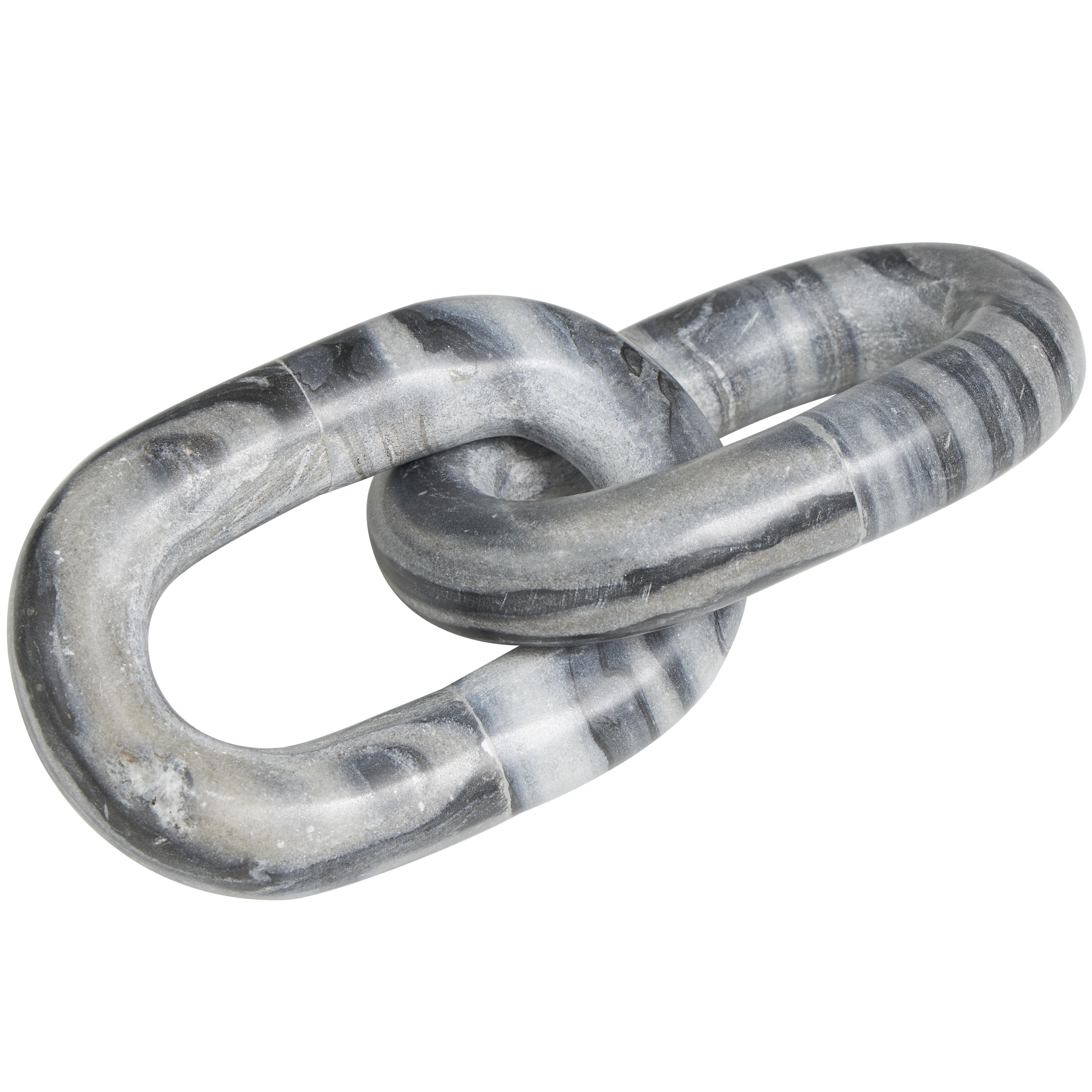Gray Marble Chain Handmade Geometric 2 Link Decorative Sculpture, 9" x 4" x 3"