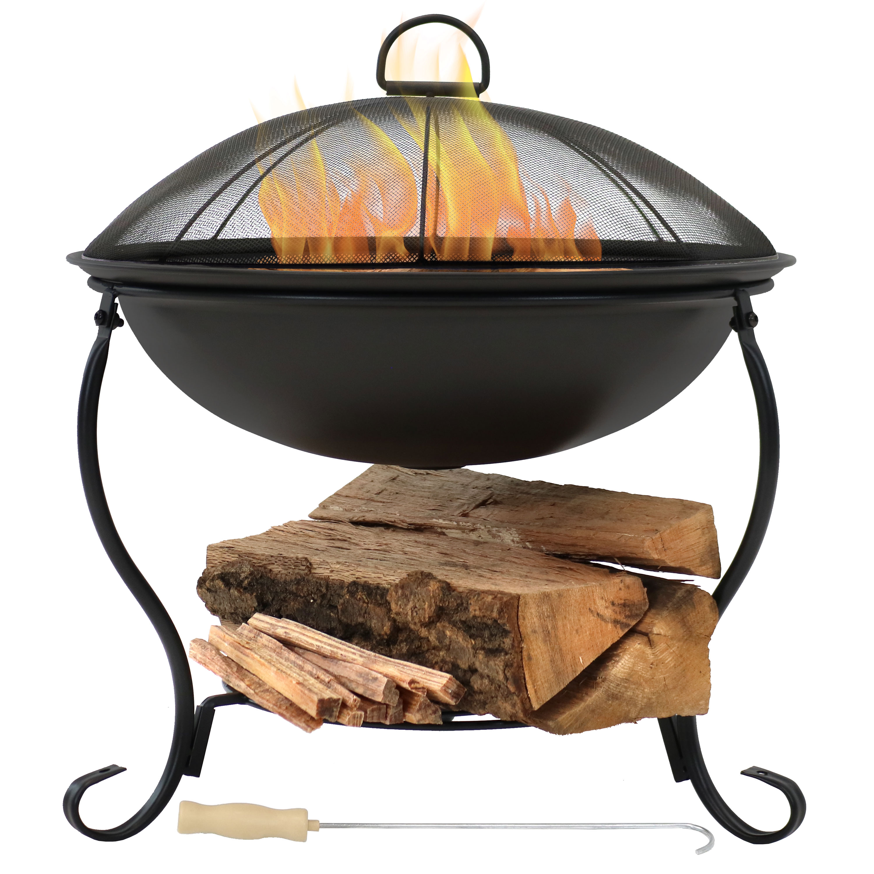 Sunnydaze Raised Black Steel Fire Pit with Spark Screen and Stand - 18-Inch