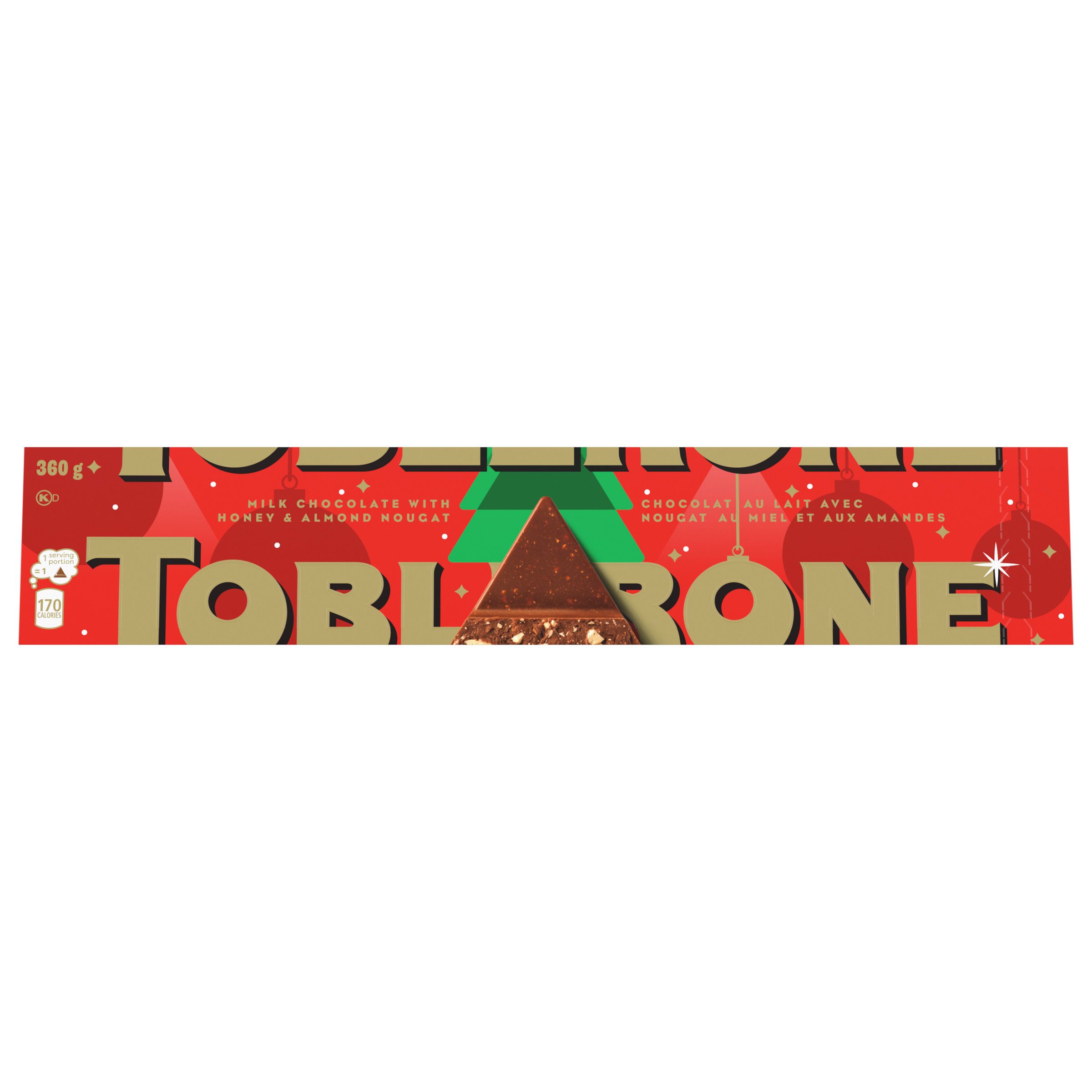TOBLERONE Milk Chocolate with Honey and Almond Nougat Bar, Festive (360 g)