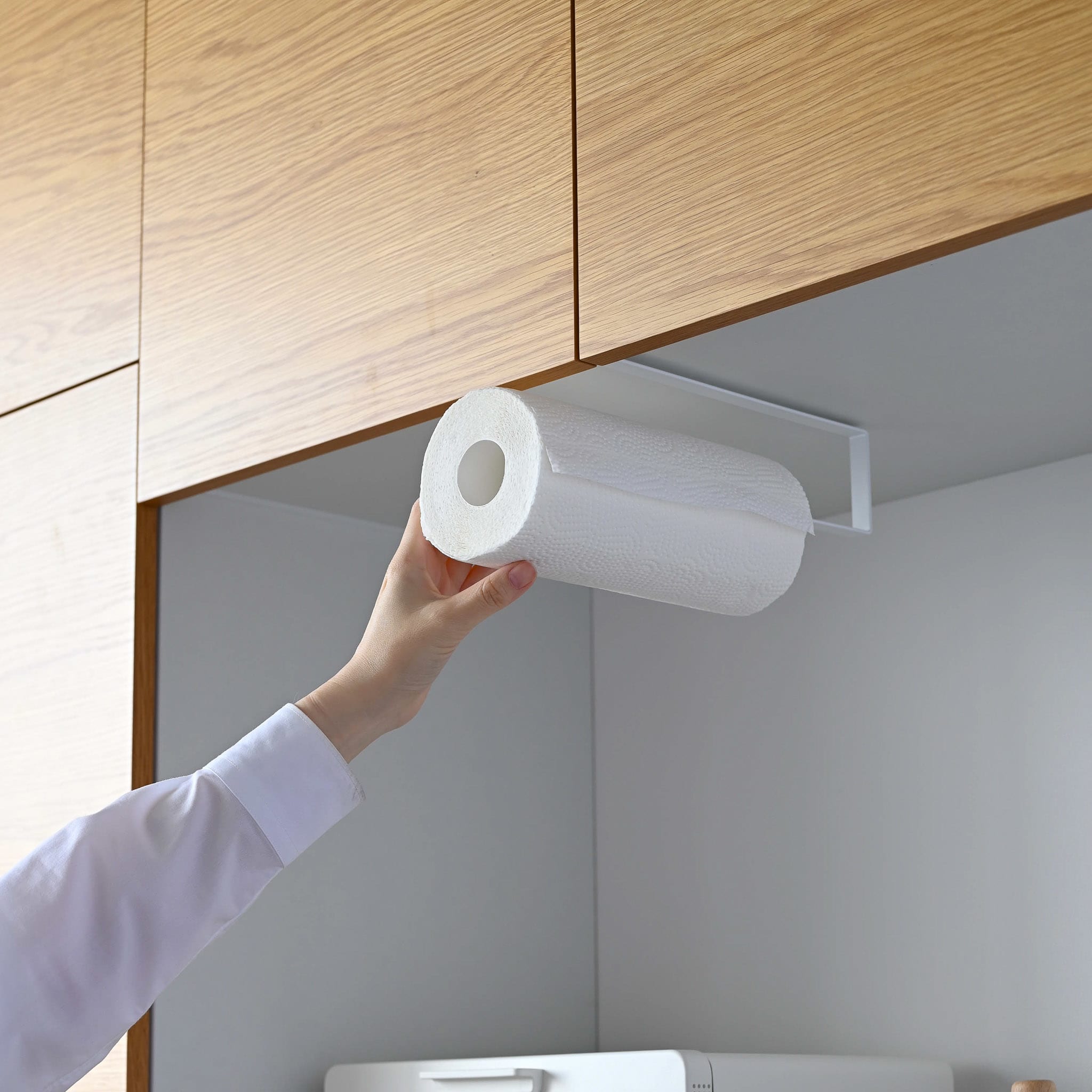 Under-Shelf Paper Towel Holder : Accessible Storage Solution