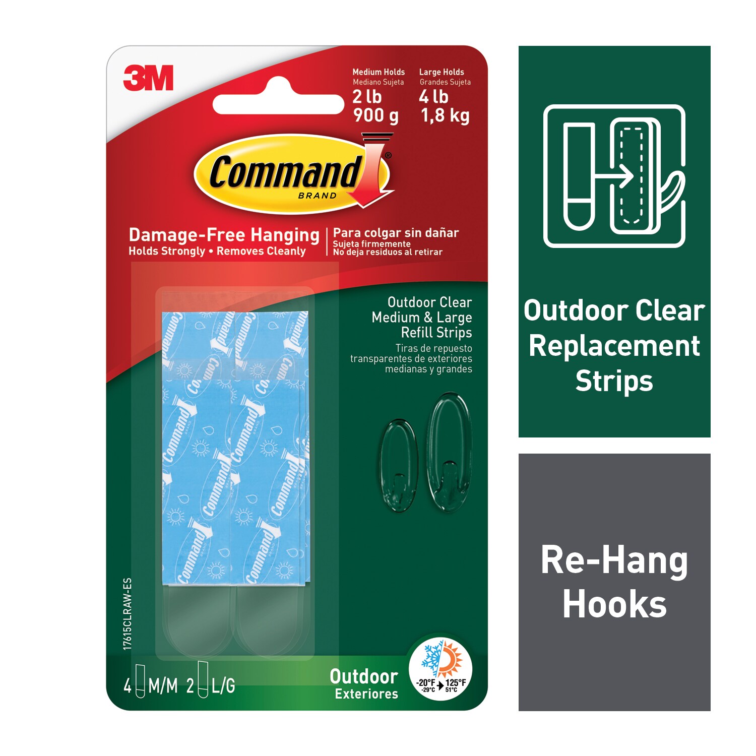 SKU 7010336752 | Command™ Outdoor Clear Medium and Large Refill Strips 17615CLRAW-ES