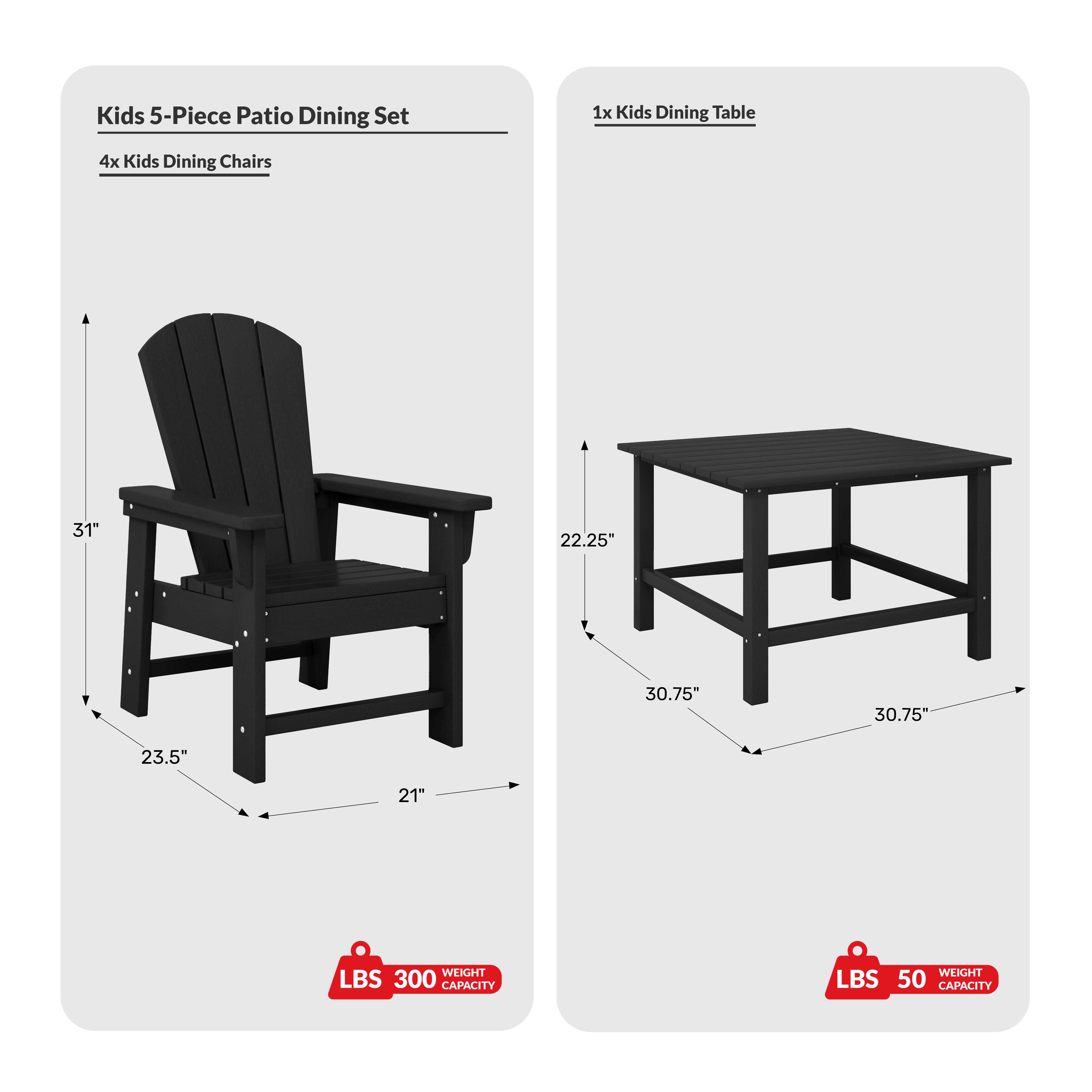 Kids 5-Piece HDPE Outdoor Square Patio Dining Table and Chairs SetCOS Spec Image