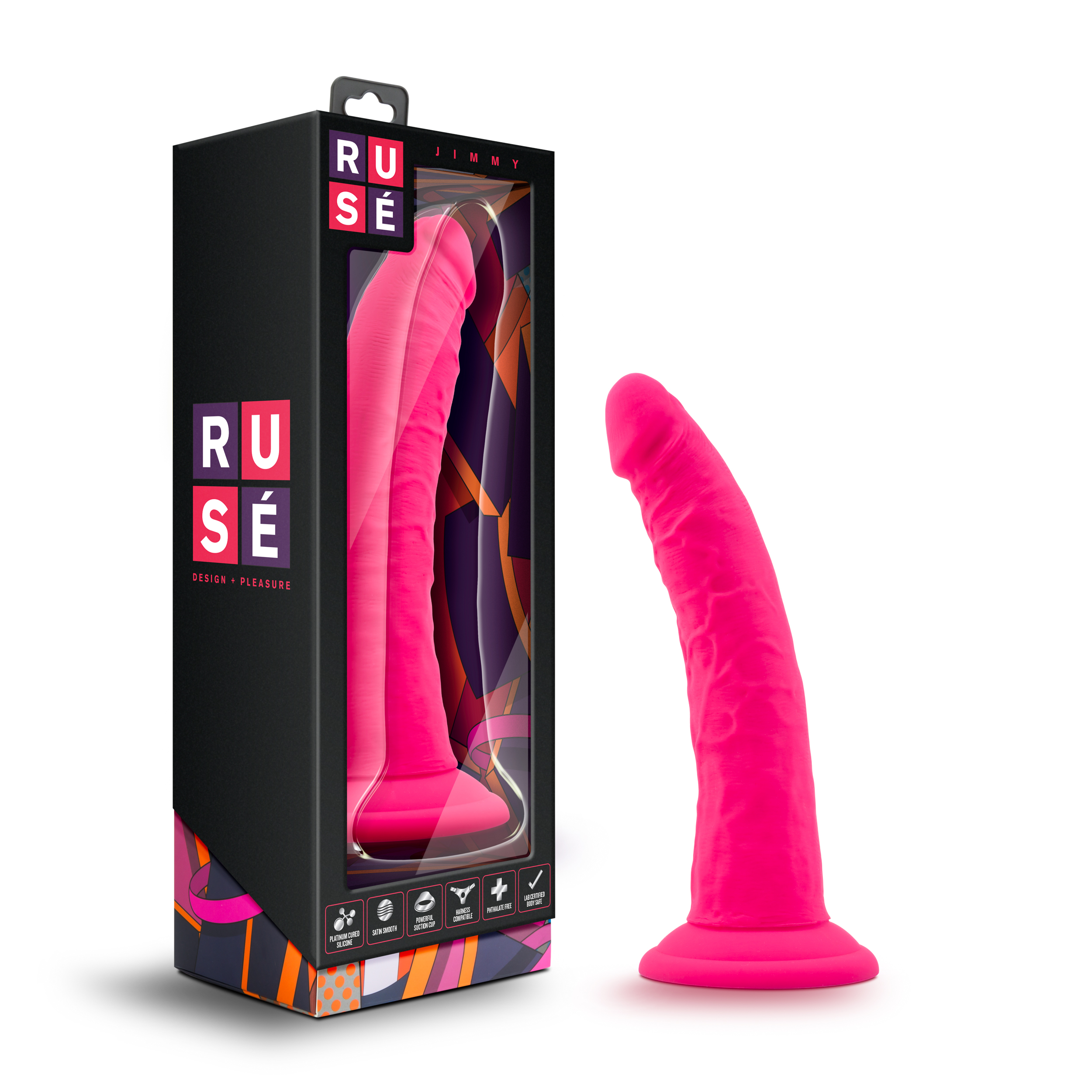 Blush Ruse Jimmy Realistic Curved G-Spot Hot Pink 7.5-Inch Long Dildo With Suction Cup Base