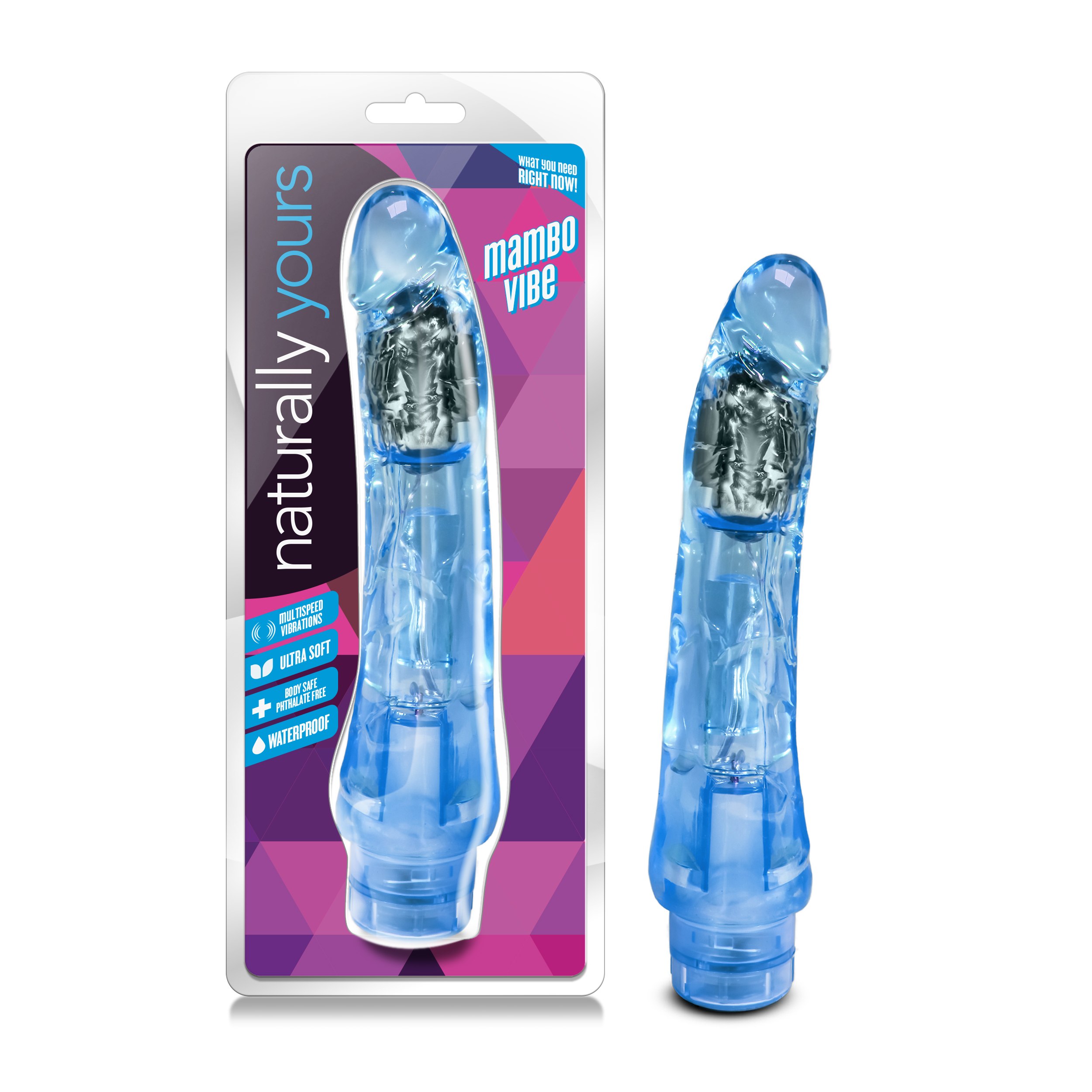 Blush Naturally Yours Mambo Vibe Realistic Curved Blue 9-Inch Long Vibrating Dildo