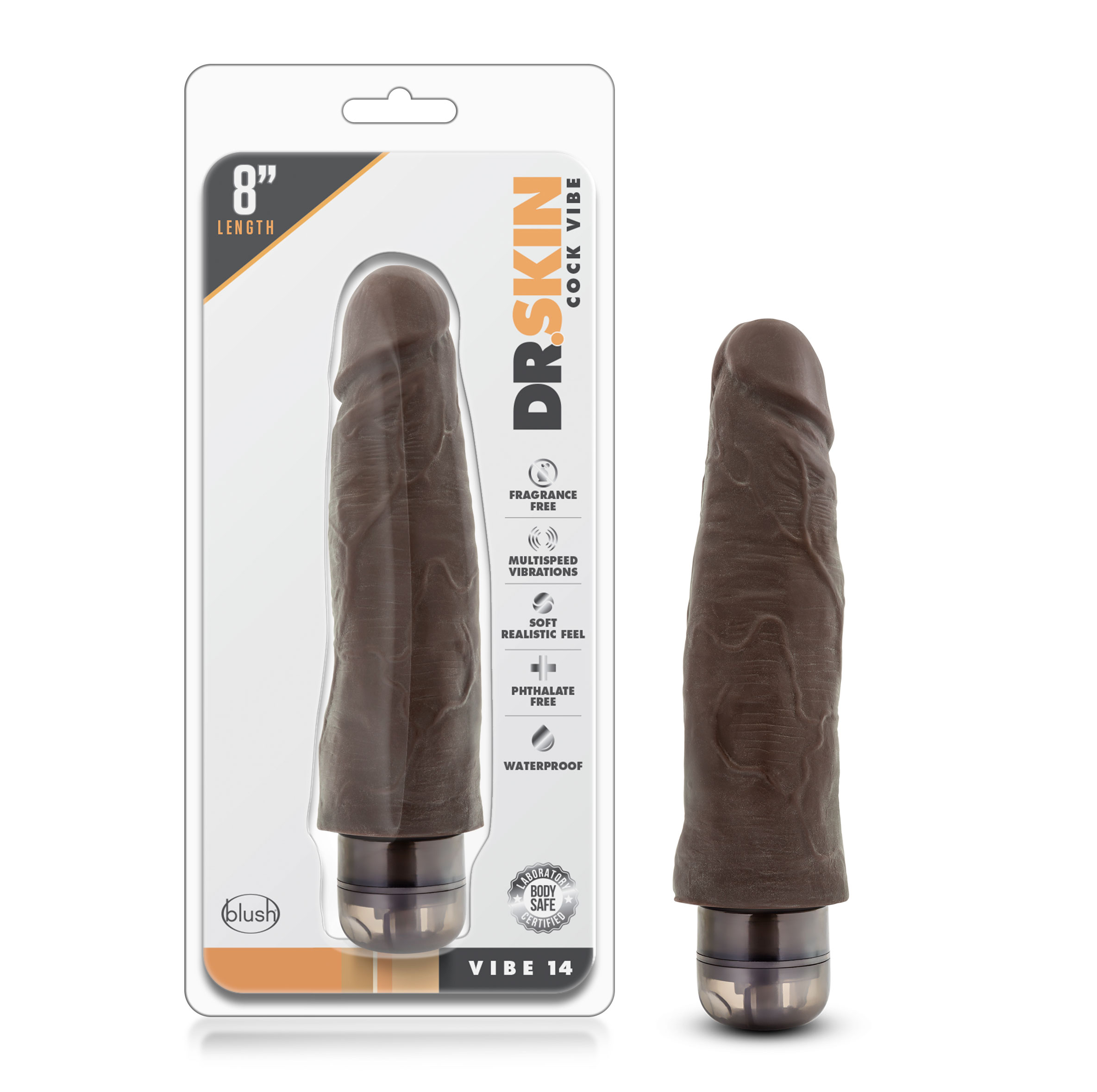 Blush Dr. Skin Cock Vibe 14 Realistic Chocolate 8.25-Inch Long Vibrating Dildo