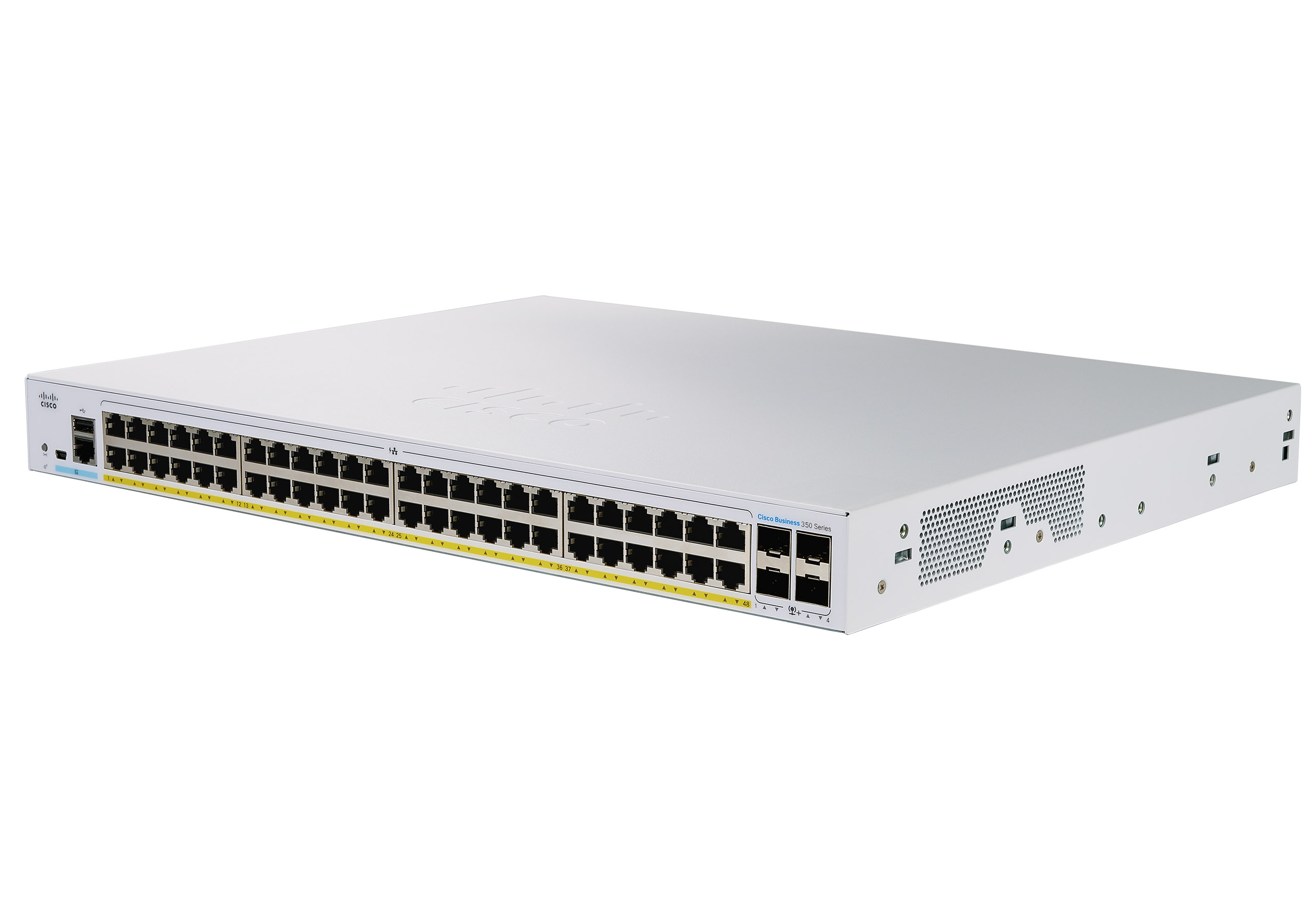 Picture of Cisco CBS350-48FP-4G 48 Ports Manageable Ethernet Switch - 3 Layer Supported - Modular - 740 W PoE Budget - Twisted Pair, Optical Fiber - PoE Ports - Rack-mountable - Lifetime Limited Warranty