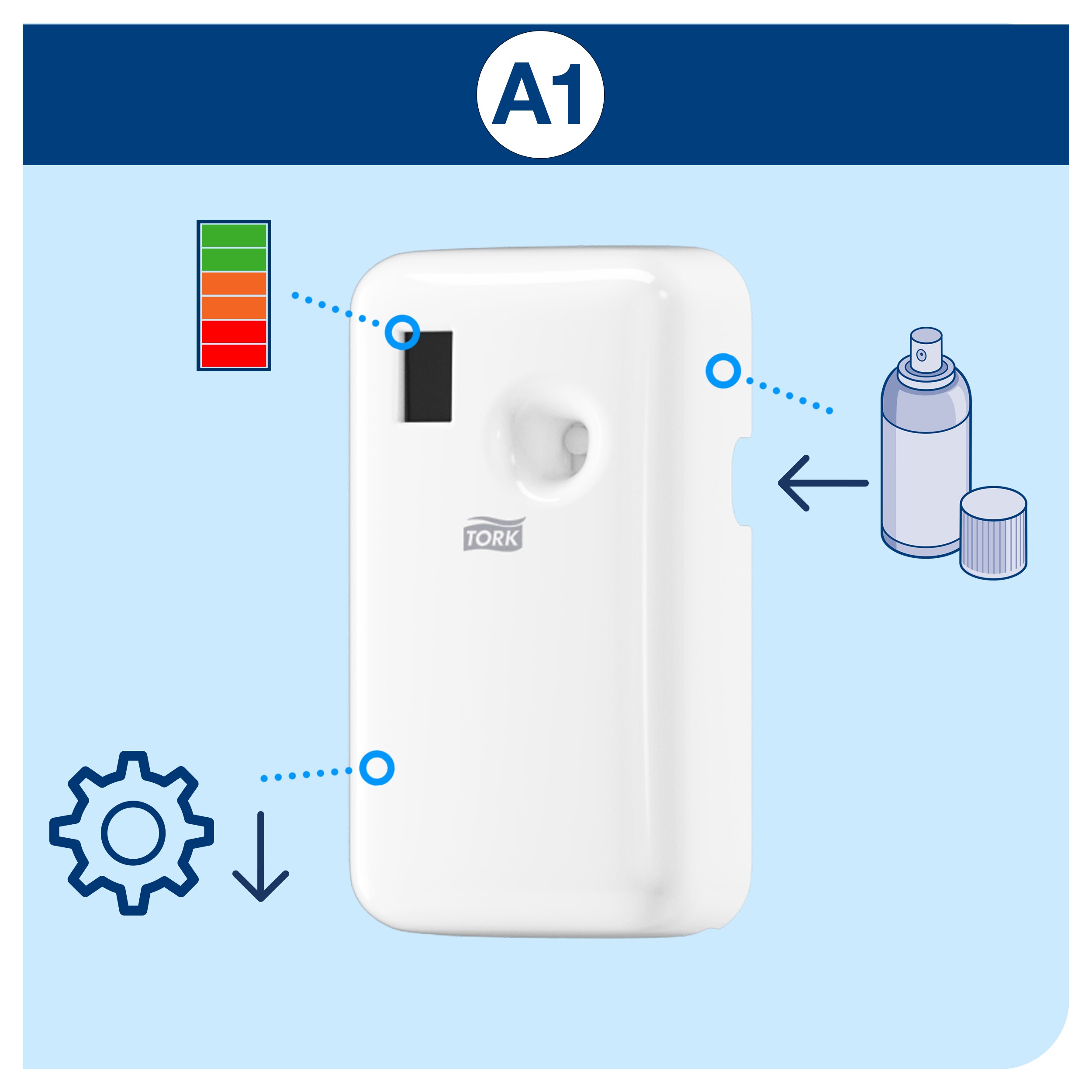 Duftdispenser, Automatisk, Til refillspray, Hvid, Tork A1