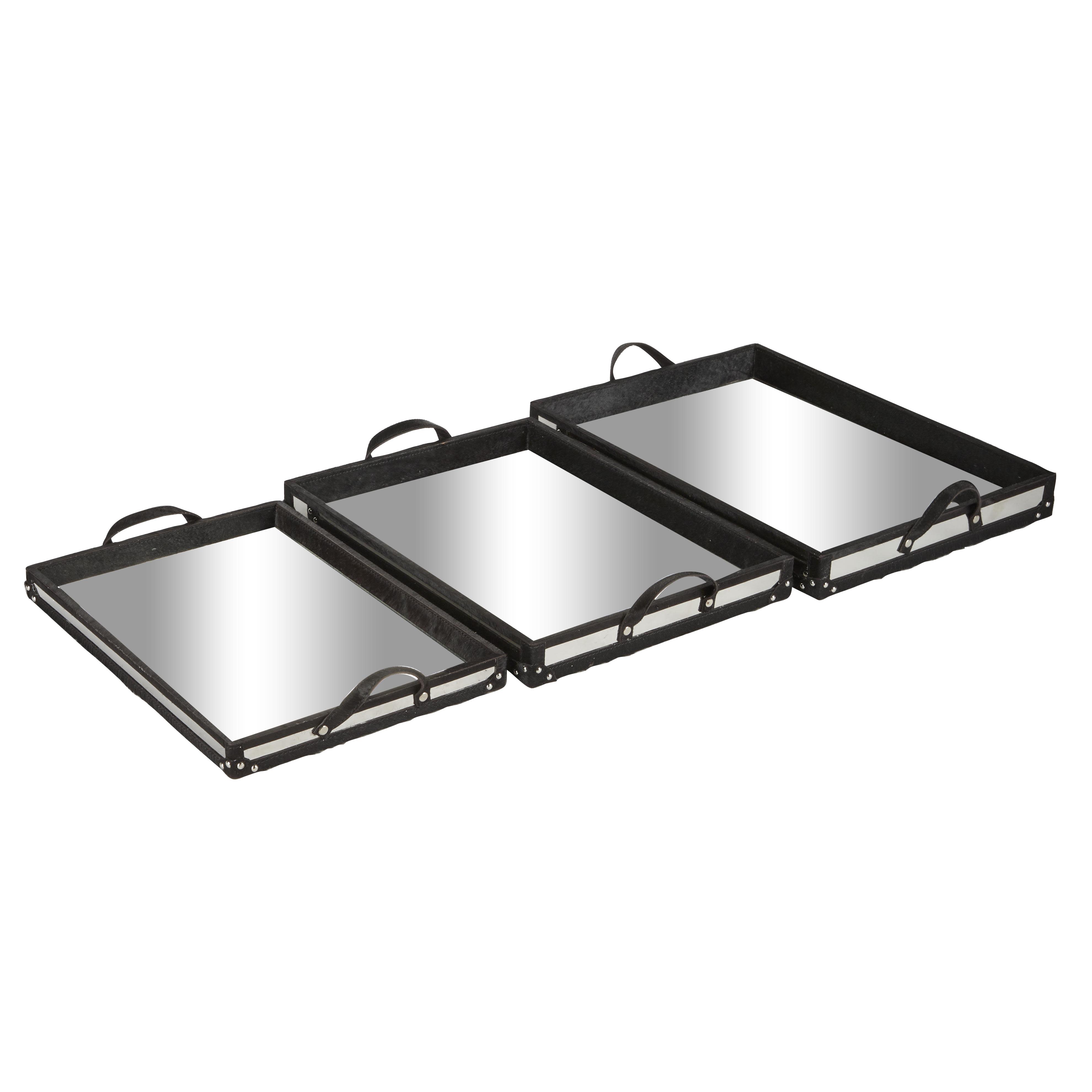 Black Glass  Tray, Set of 3 21", 19", 17"W