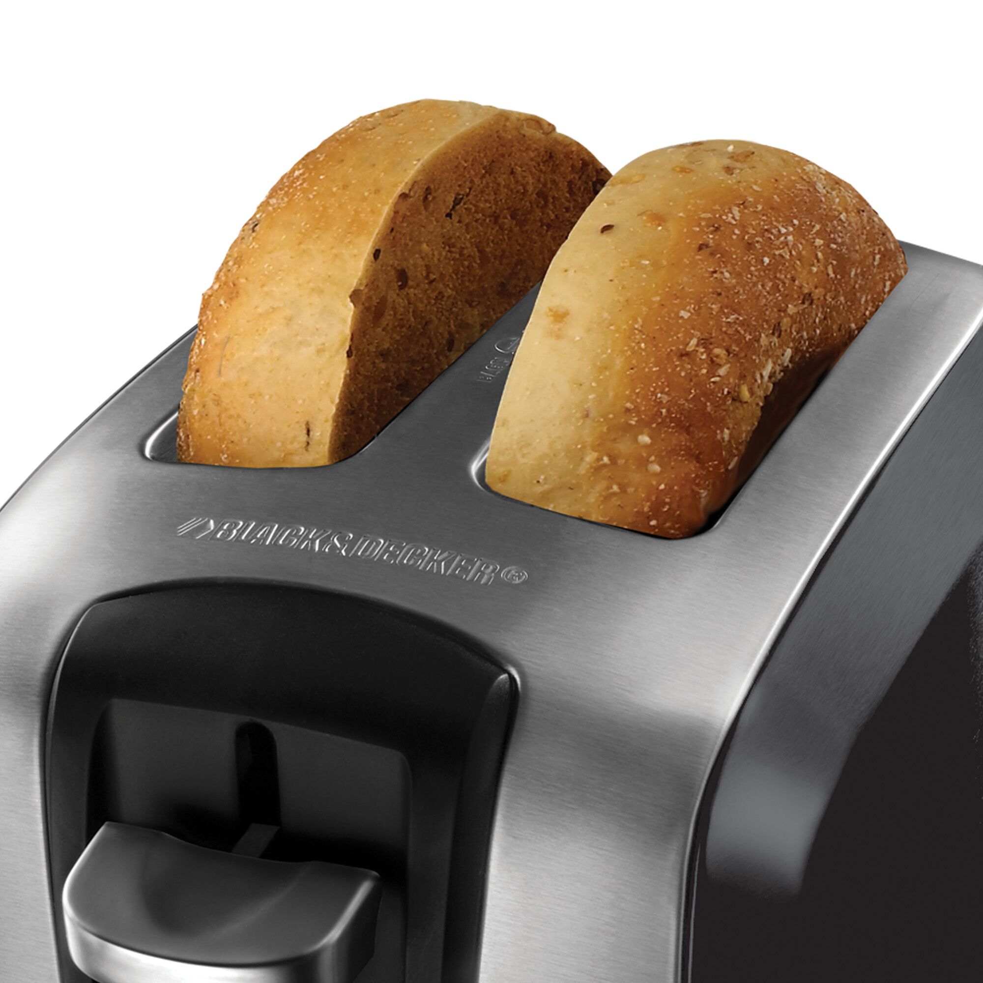 Closeup profile of 2 Slice toaster.