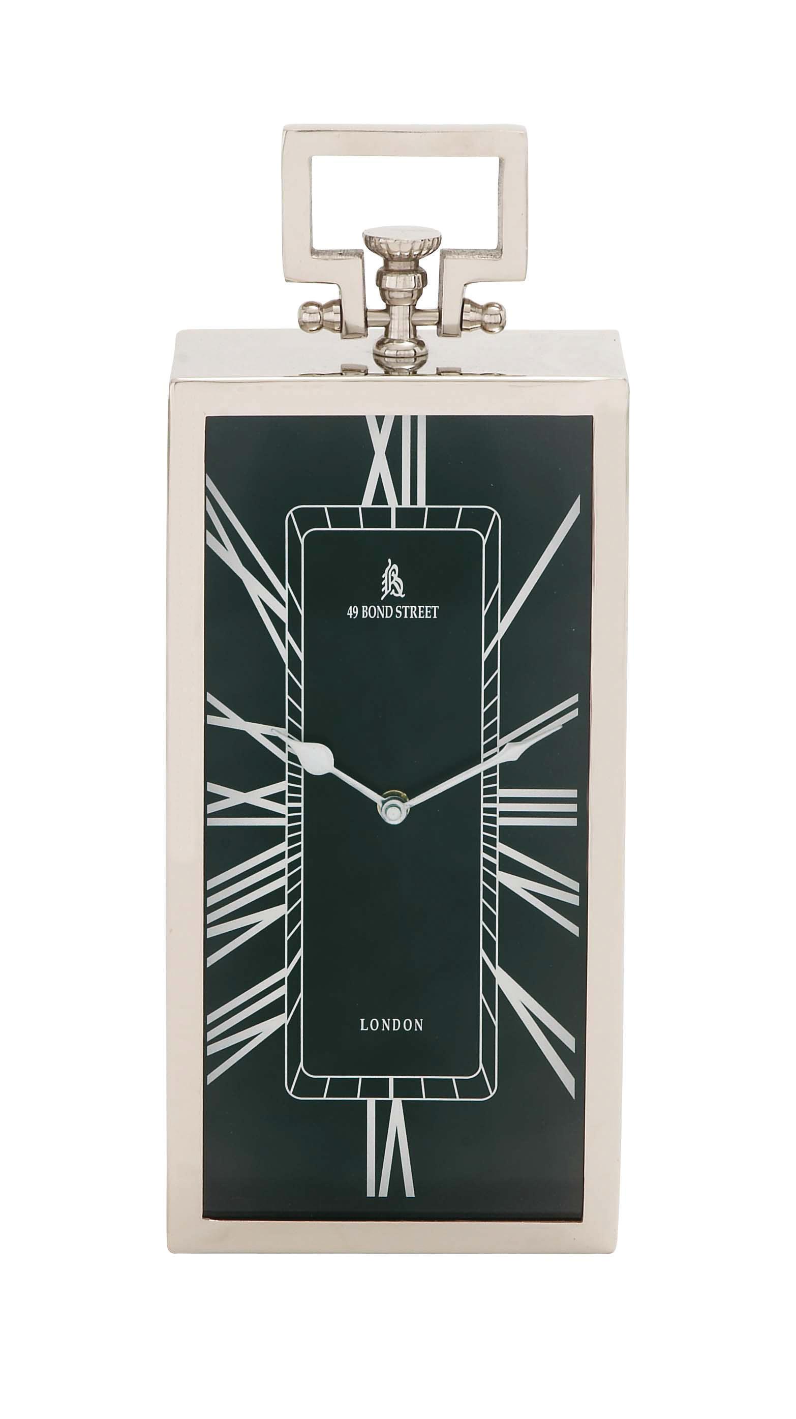silver stainless steel metal  clock, 6" x 4" x 16"