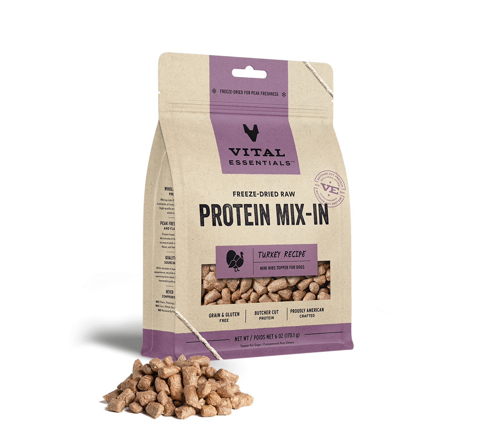Vital Essentials Freeze-Dried Raw Protein Mix-In Turkey Recipe Mini Nibs Topper for Dogs, 6 oz - Health/First Aid