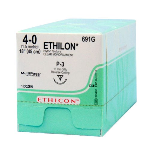 ETHILON® Nylon Undyed Monofilament Sutures, 4-0, P-3, Precision Point-Reverse Cutting, 18" - 12/Box