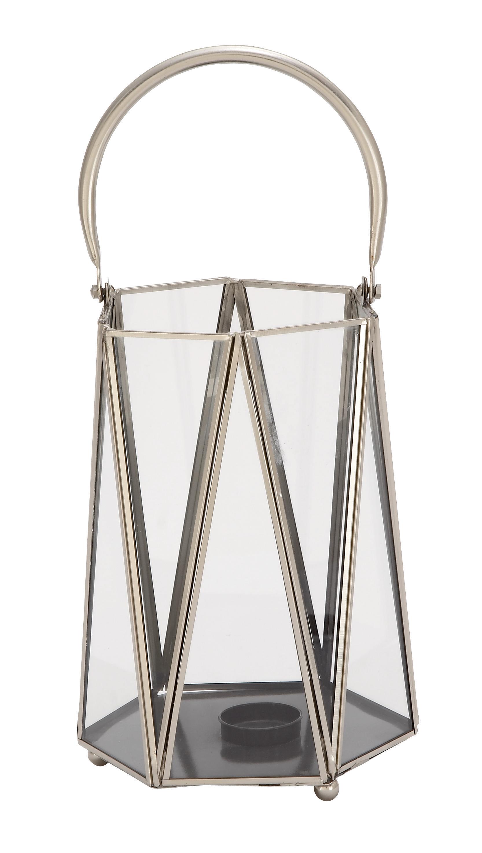 Silver Glass Natural Lantern, 9" x 7" x 7"