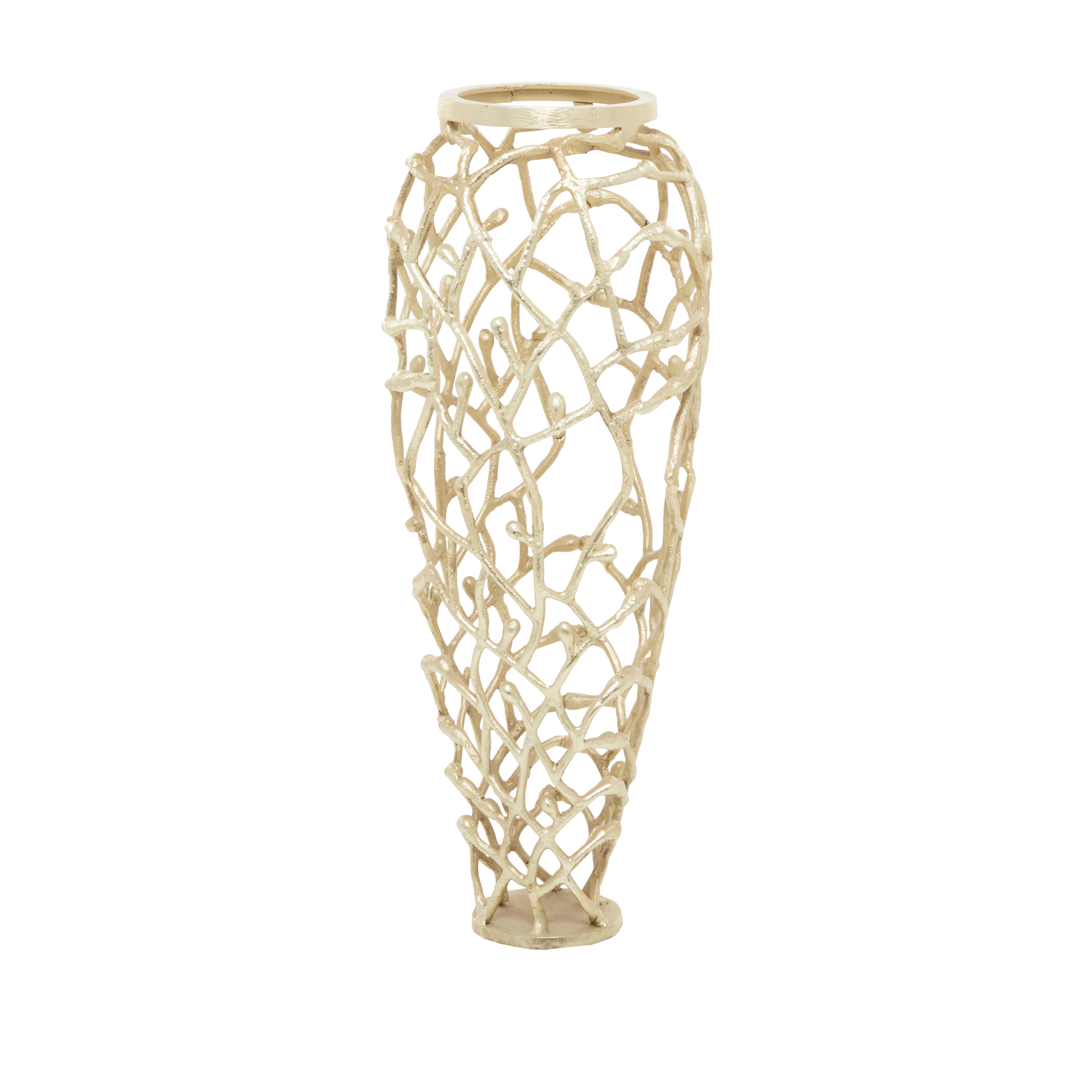 ((Pack of 2))Gold Aluminum Metal Coral Cutout Coral Decorative Vase, 9\" x 9\" x 23\"