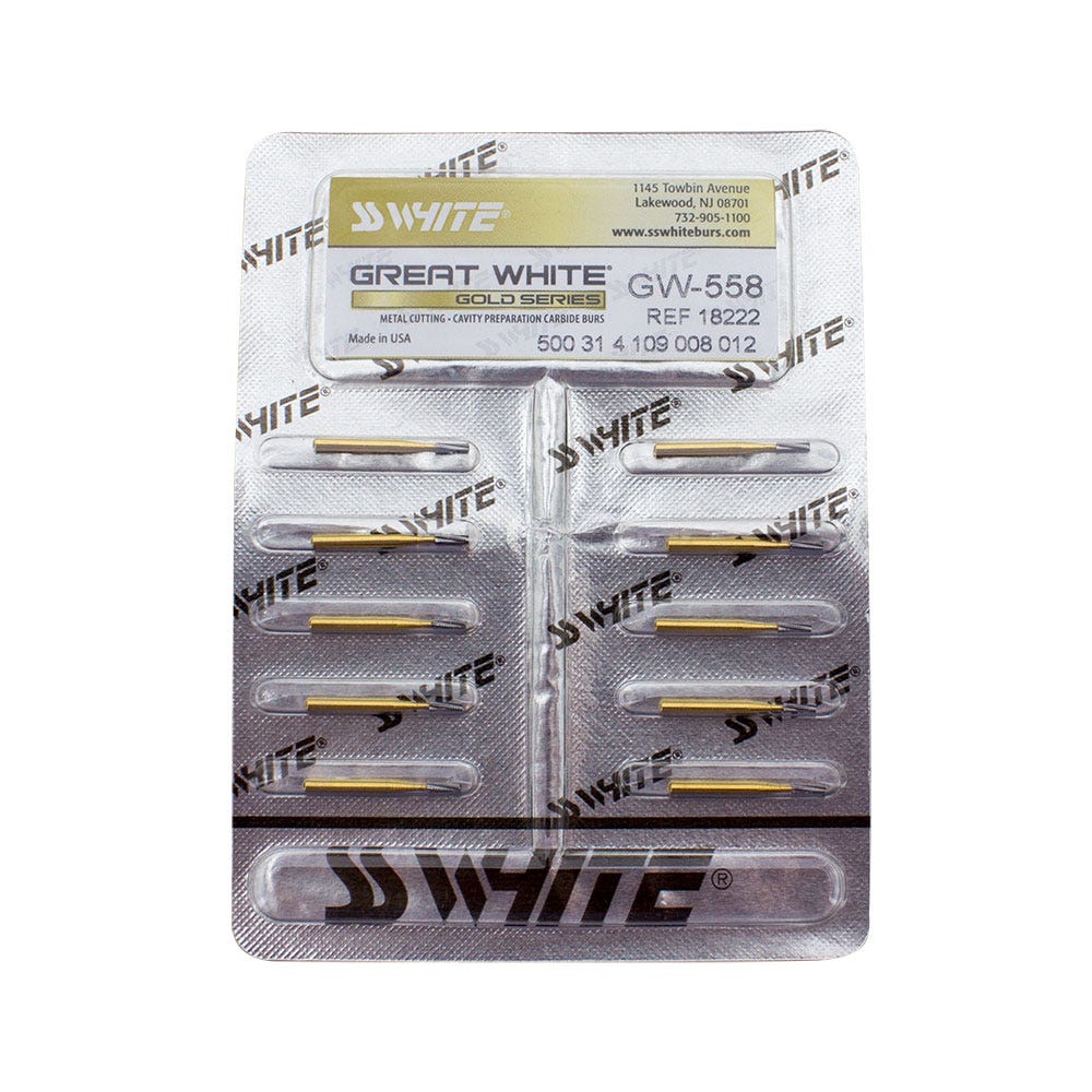 Great White™ Bur Carbide #GW558 Straight Fissure FG - 10/Box