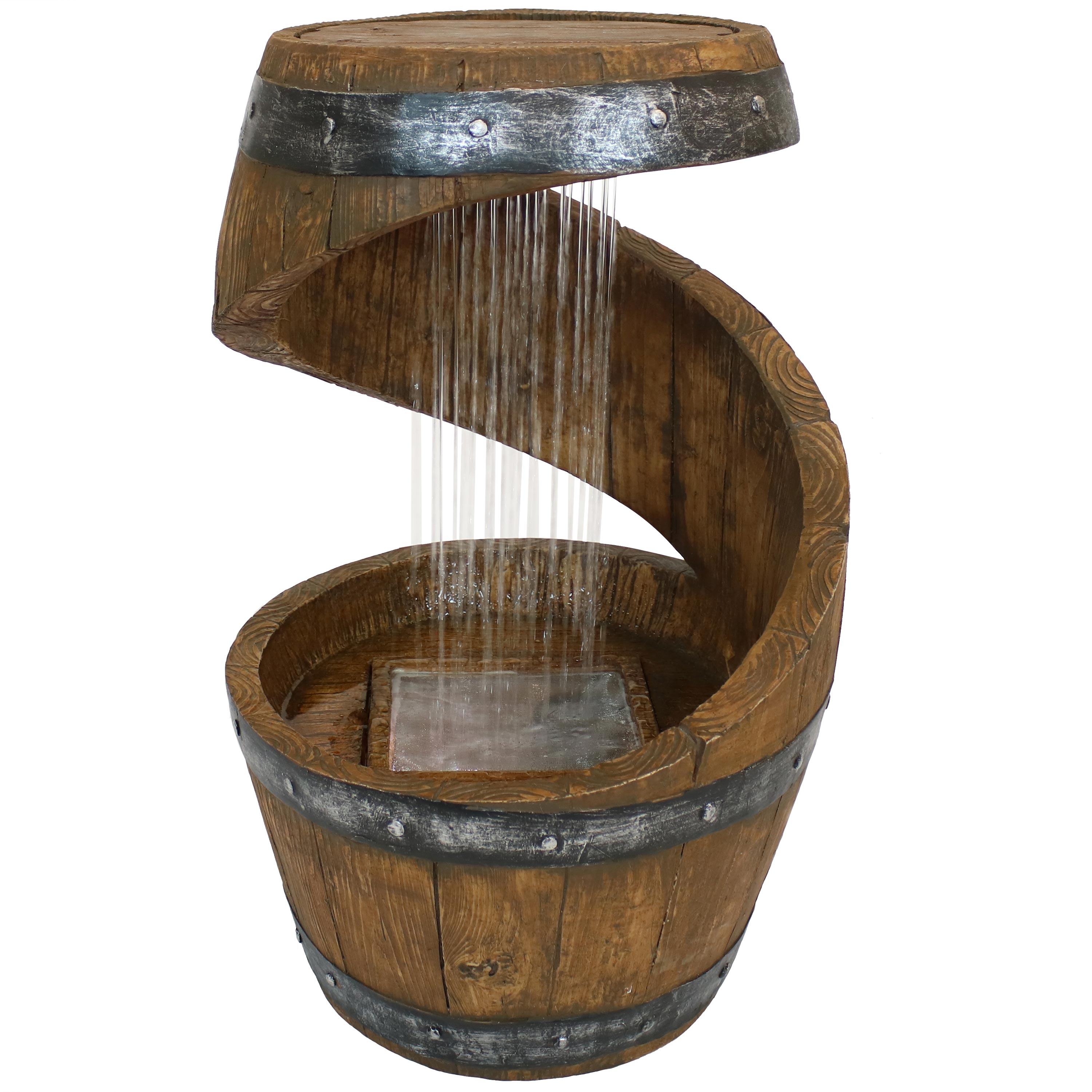 Sunnydaze Spiraling Barrel Water Fountain with LED Lights - 25-Inch