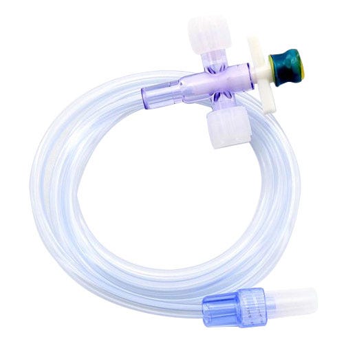 Medex® 3-Way Anesthesia Style Stopcock Standard Bore Extension, 35" w/Injection Site, Non-Vented White Caps and Male Luer Lock - 50/Case