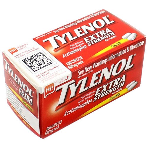 TylenolÂ® Extra Strength, 500mg, 100 Count Caplets - 100/Bottle