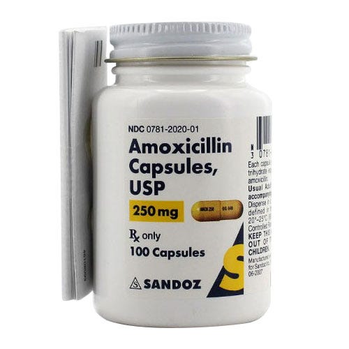 Amoxicillin 250mg, 100 Count Capsules - 100/Bottle