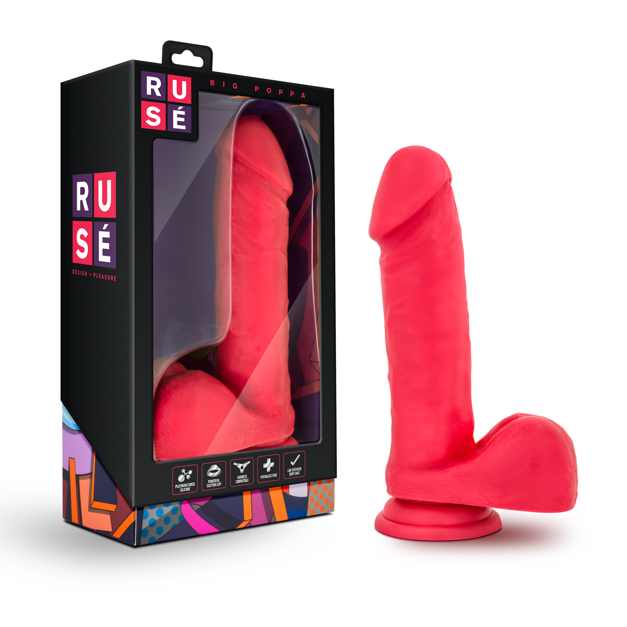 Blush Ruse Big Poppa Realistic G-Spot Cerise 7.75-Inch Long Dildo With Balls & Suction Cup Base