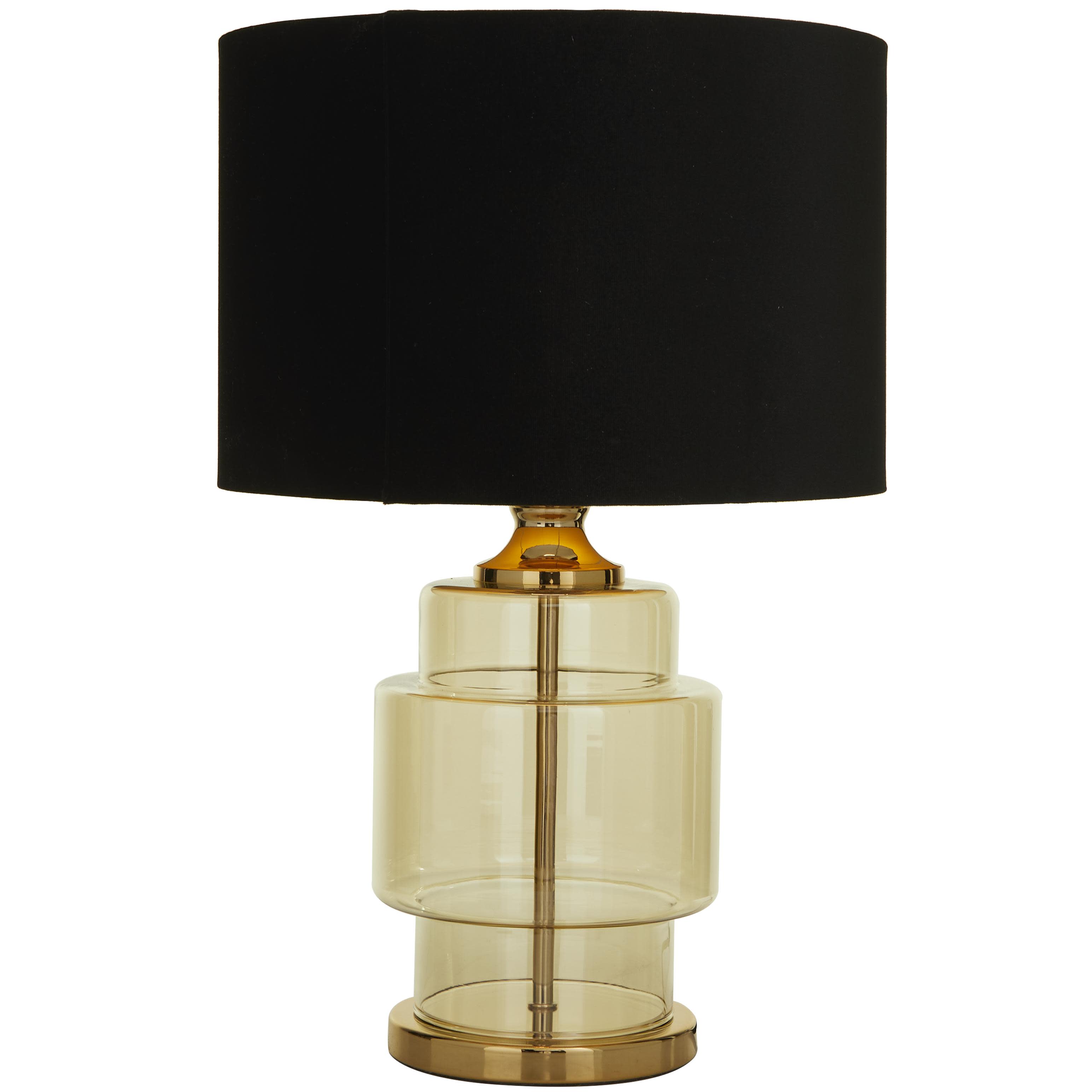 Gold Glass  Transparent Base Room Table Lamp with Drum Shade, 15" x 15" x 23"