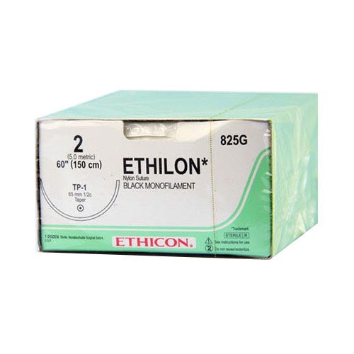 ETHILON® Nylon Black Monofilament Sutures, 2-0, TP-1, Taper Point, 60" - 12/Box