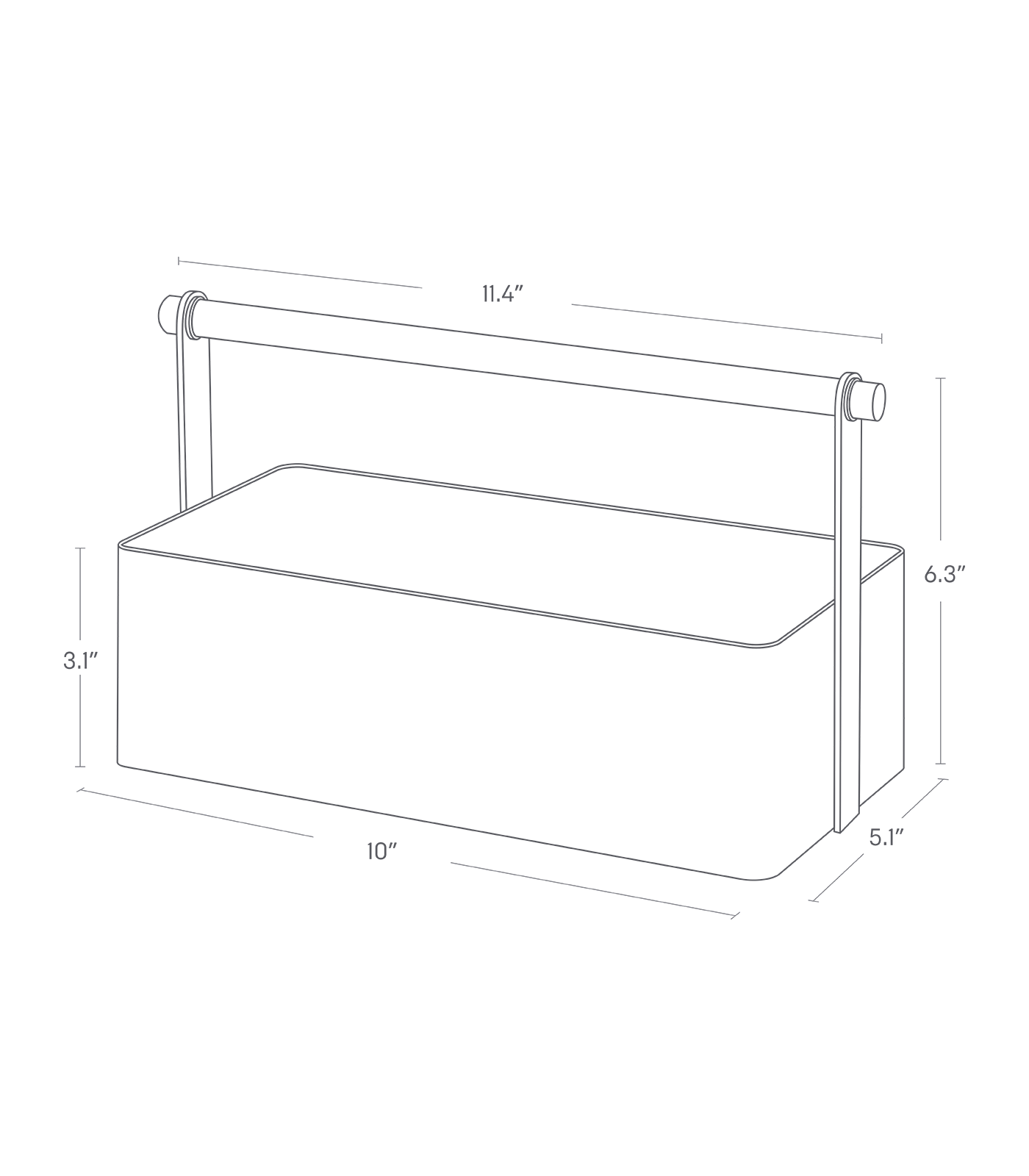 Dimension image for Storage Caddy - 2 Sizes on a white background including dimensions  L 5.12 x W 11.42 x H 6.3 inches