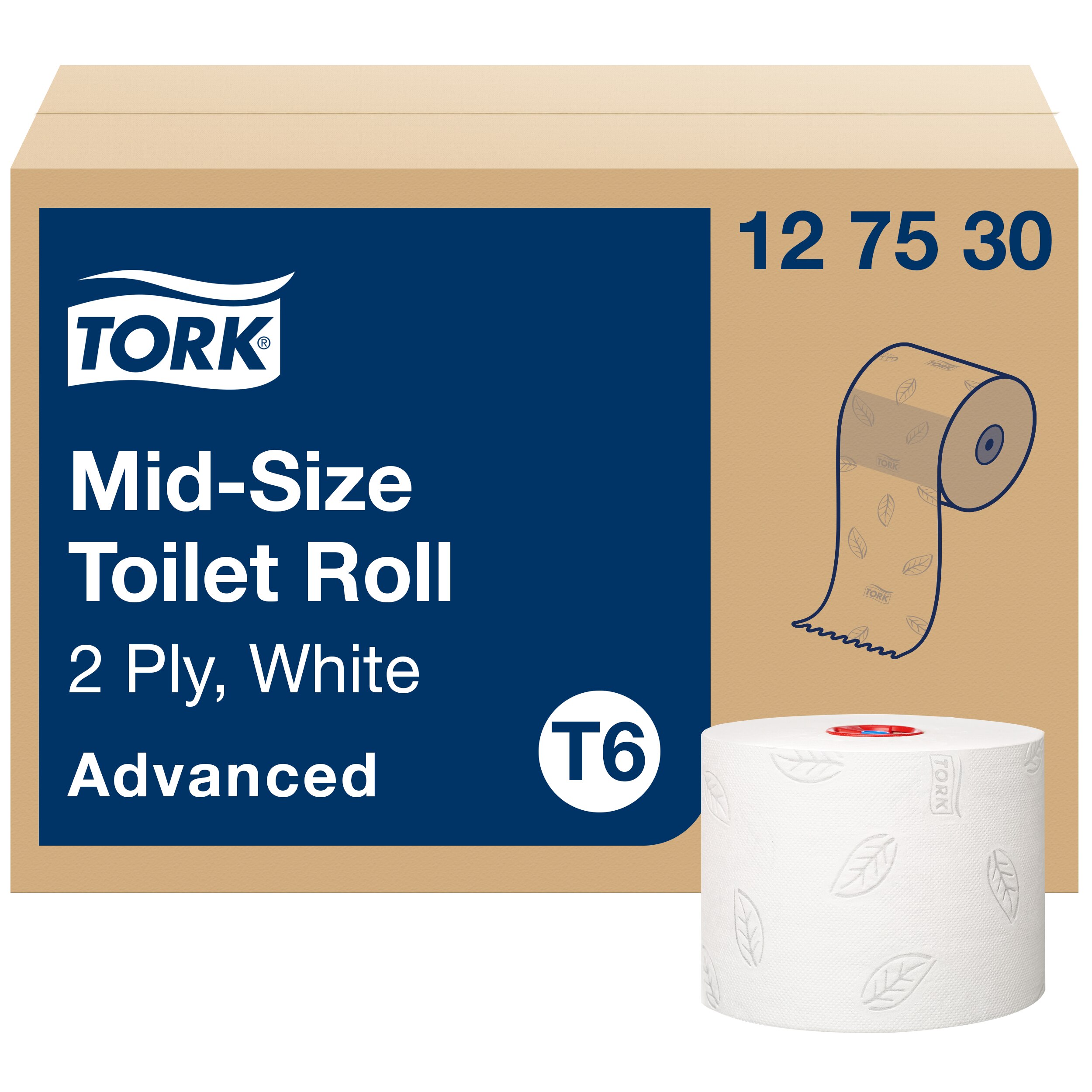 Toiletpapir, Udvendig oprulning, 2 lag, 27 ruller, Tork Advanced Mid-Size T6