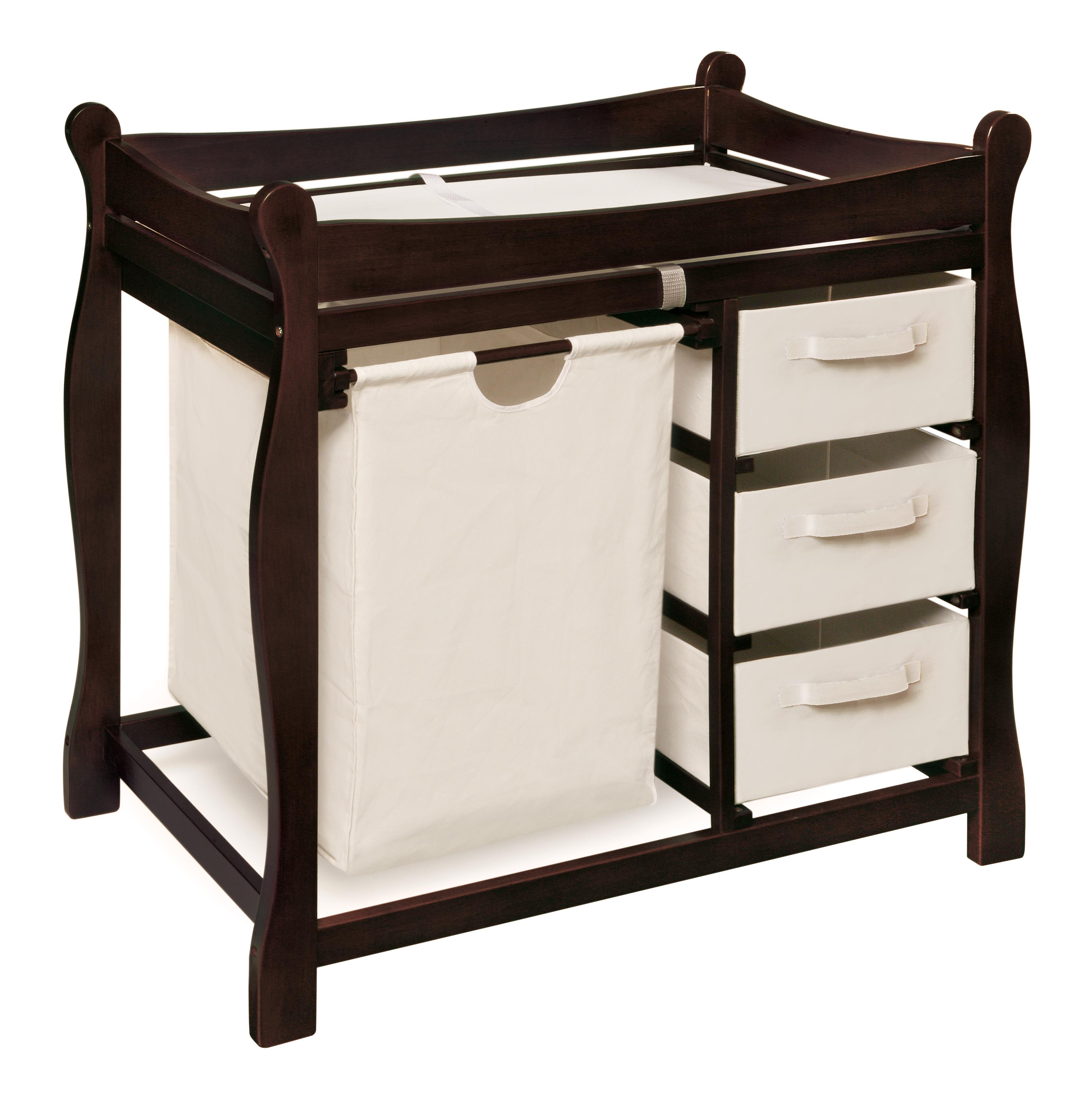 Sleigh Style Baby Changing Table with Hamper and 3 Baskets - Espresso