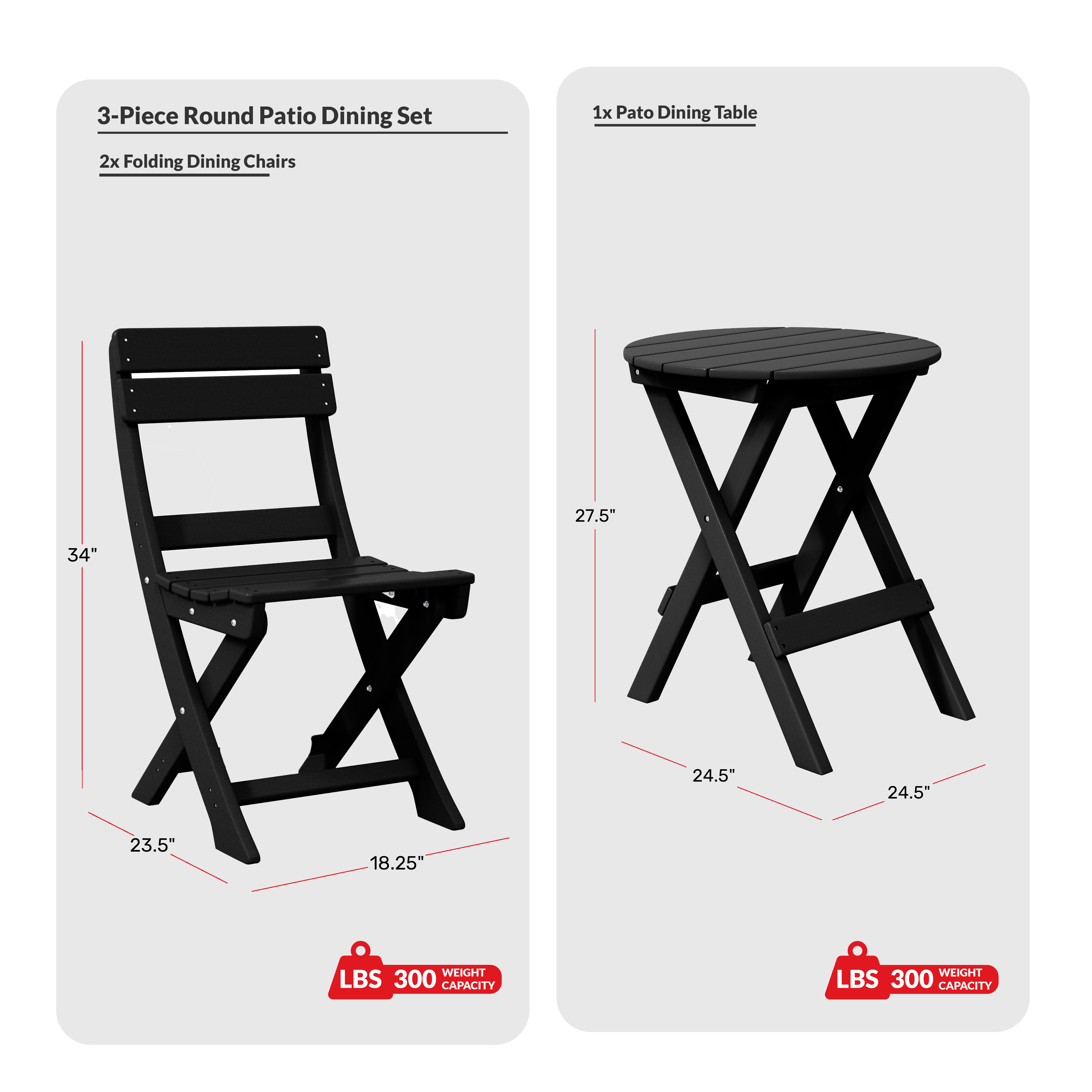 3-Piece Outdoor HDPE Folding Patio Bistro Table and ChairsCOS Spec Image