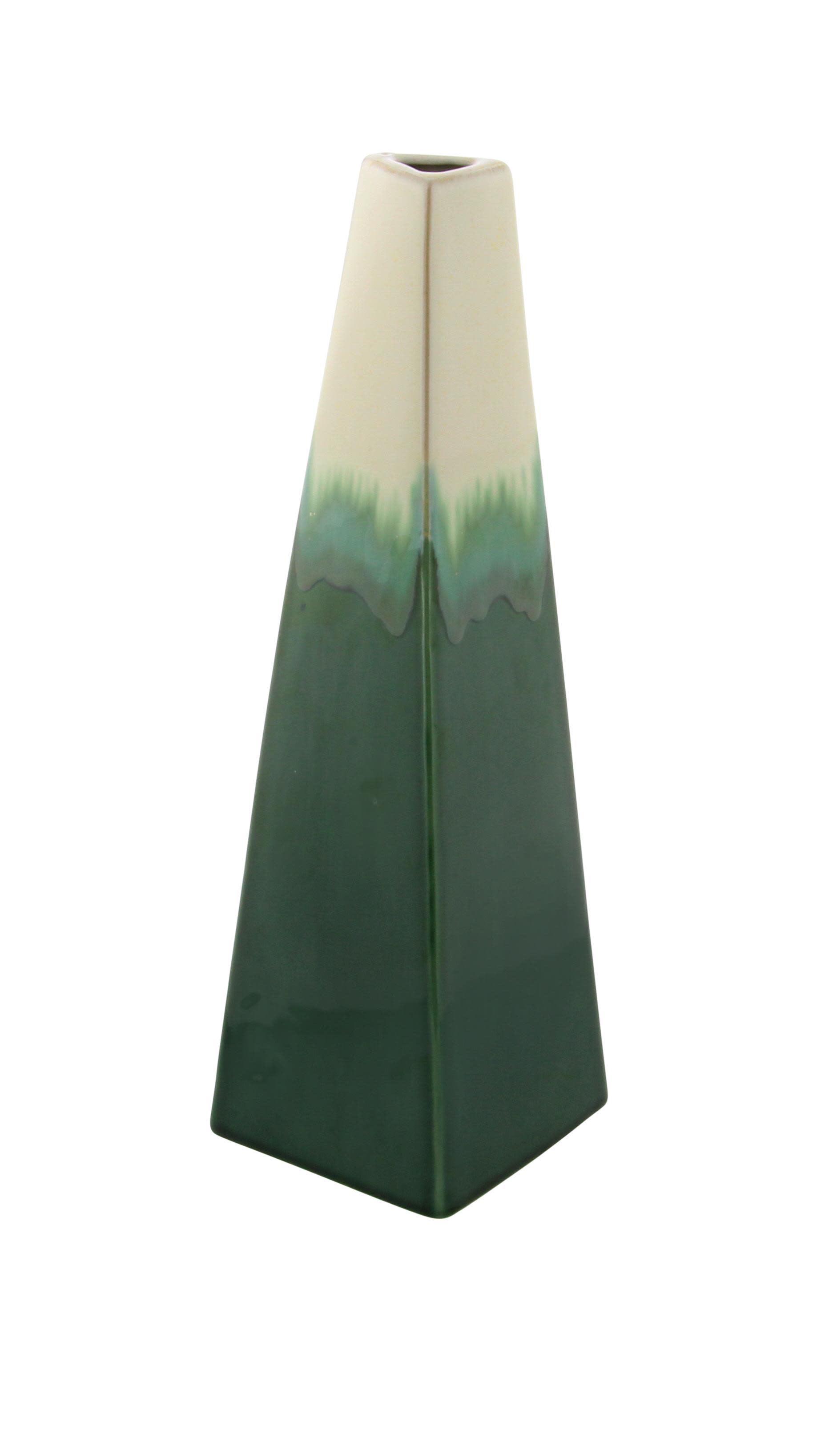 Green Stoneware Modern Vase, 16" x 4" x 4"