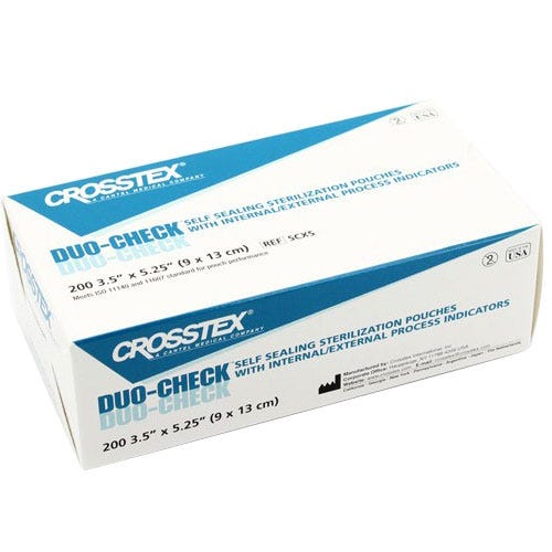 Duo-Check® Sterilization Pouches, Self-Sealing, 3.5" x 5.25", Blue Tinted Film - 200/Box