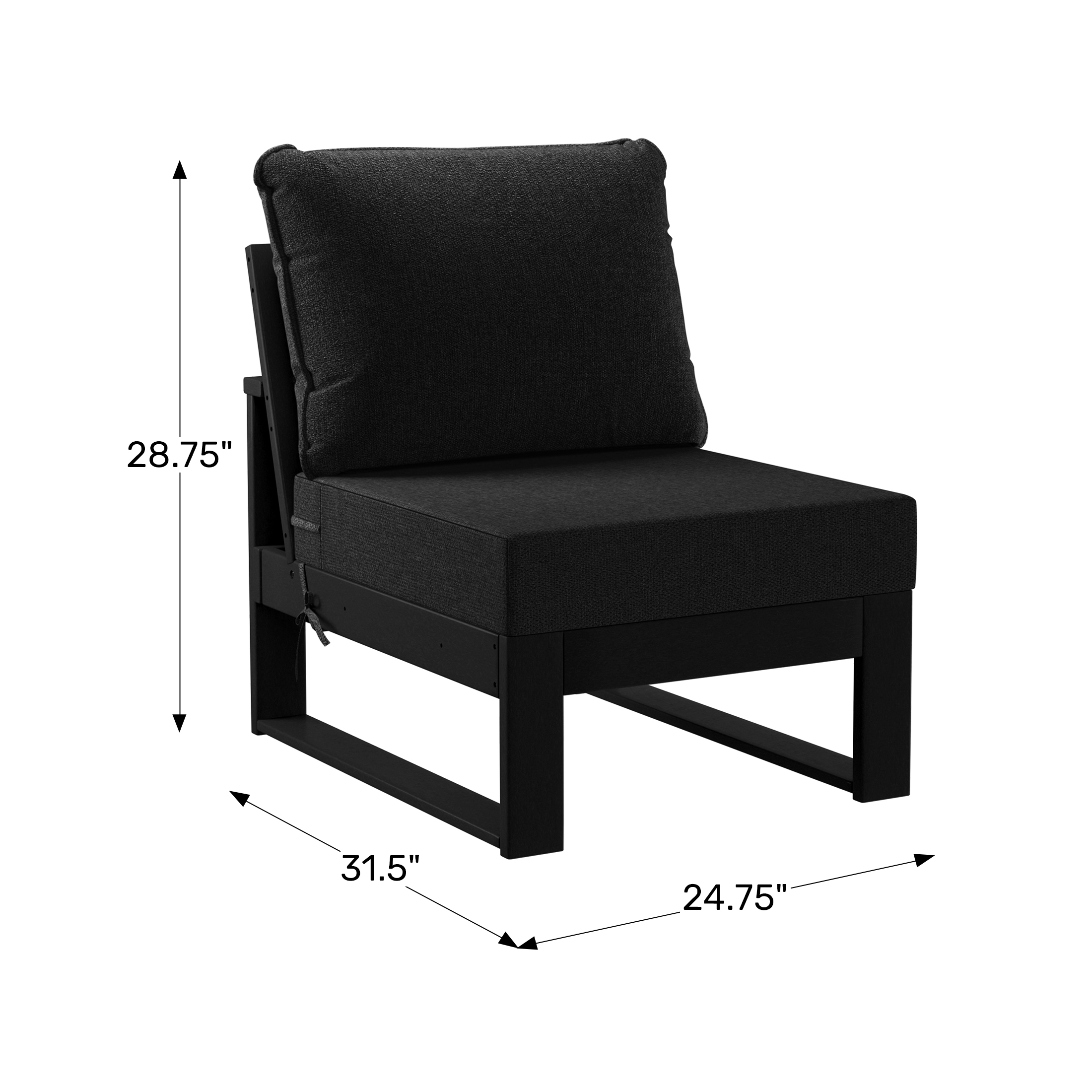 Outdoor HDPE Sectional Armless Chair with Water-Proof Patio CushionsWWT Spec Image