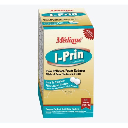 I-Prin (Ibuprofen) 200 mg, Unit Dose (2/Packet) Tablets - 250 Packets/Box